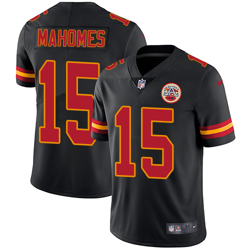Hunk Wear - Men's Nike Chiefs #15 Patrick Mahomes Black Stitched NFL Limited Rush Jersey