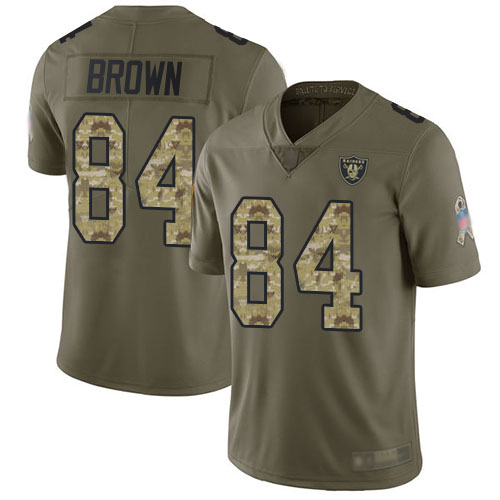 Hunk Wear - Men's Oakland Raiders #84 Antonio Brown Olive Camo Stitched Football Limited 2017 Salute To Service Jersey