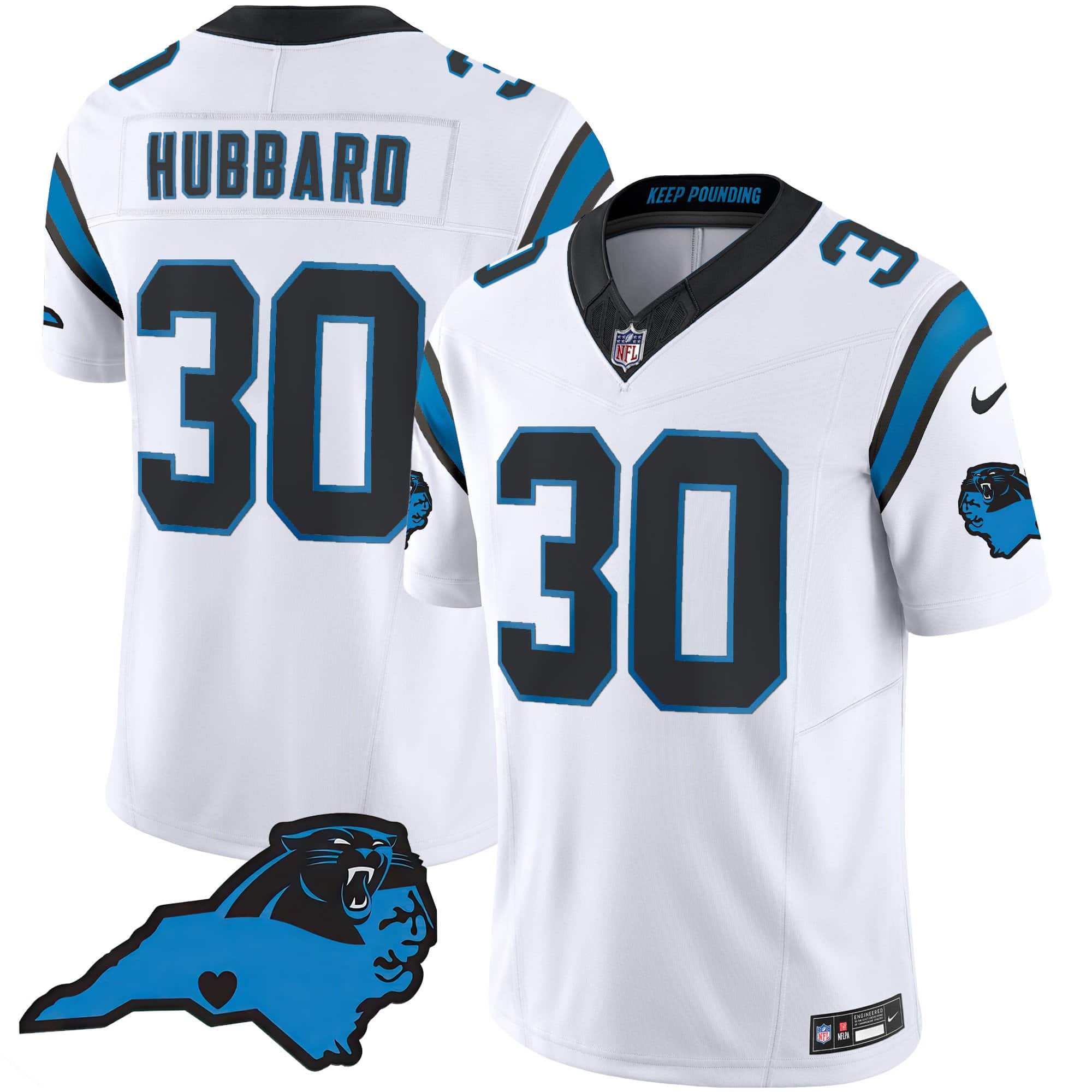 Hunk Wear - Men's Panthers Vapor Limited Jersey ' Carolina Patch ' All Stitched ' White ' Chuba Hubbard