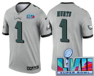 Hunk Wear - Men's Philadelphia Eagles #1 Jalen Hurts Limited Gray Inverted Super Bowl LVII Vapor Jersey
