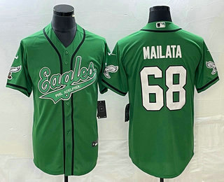 Hunk Wear - Menâ€™s Philadelphia Eagles #68 Jordan Mailata Green Cool Base Stitched Baseball Jersey