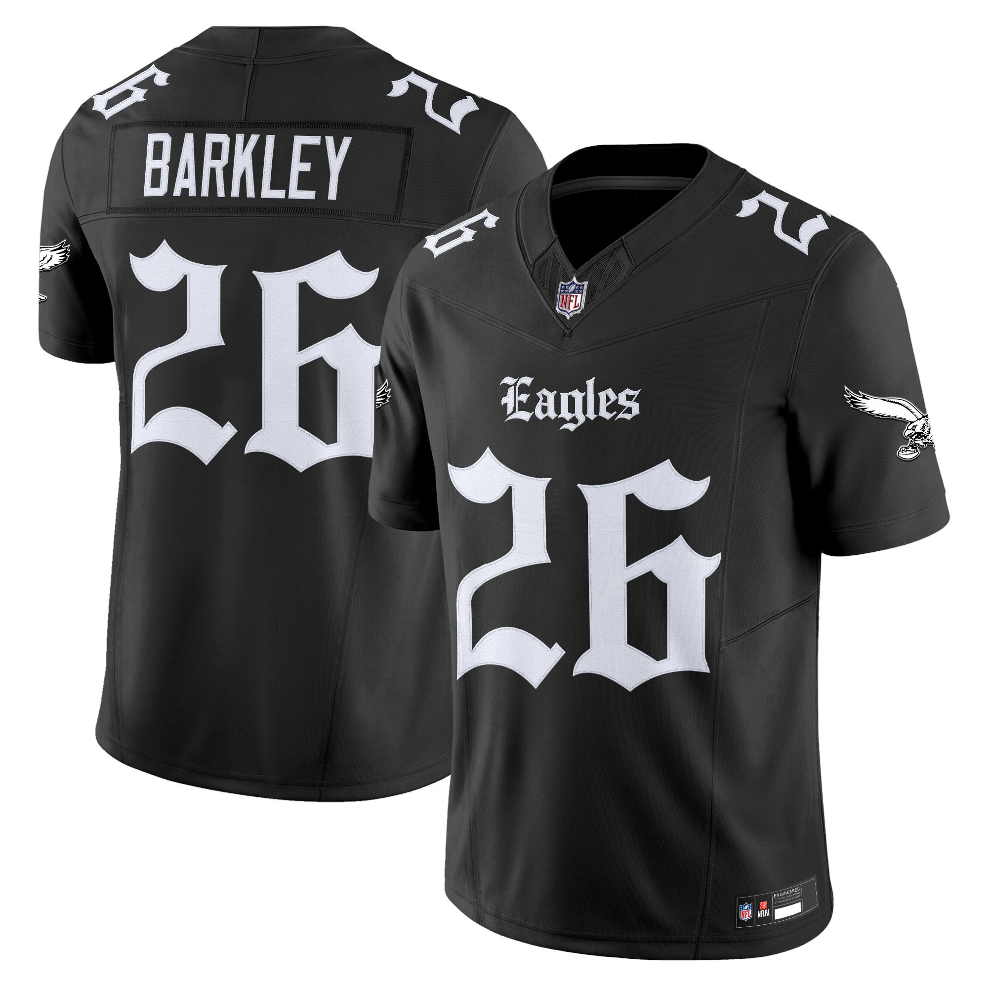 Hunk Wear - Men's Philadelphia Eagles 'Gothic Philly Edition' Vapor Limited Jersey ' All Stitched Black Saquon Barkley Jersey