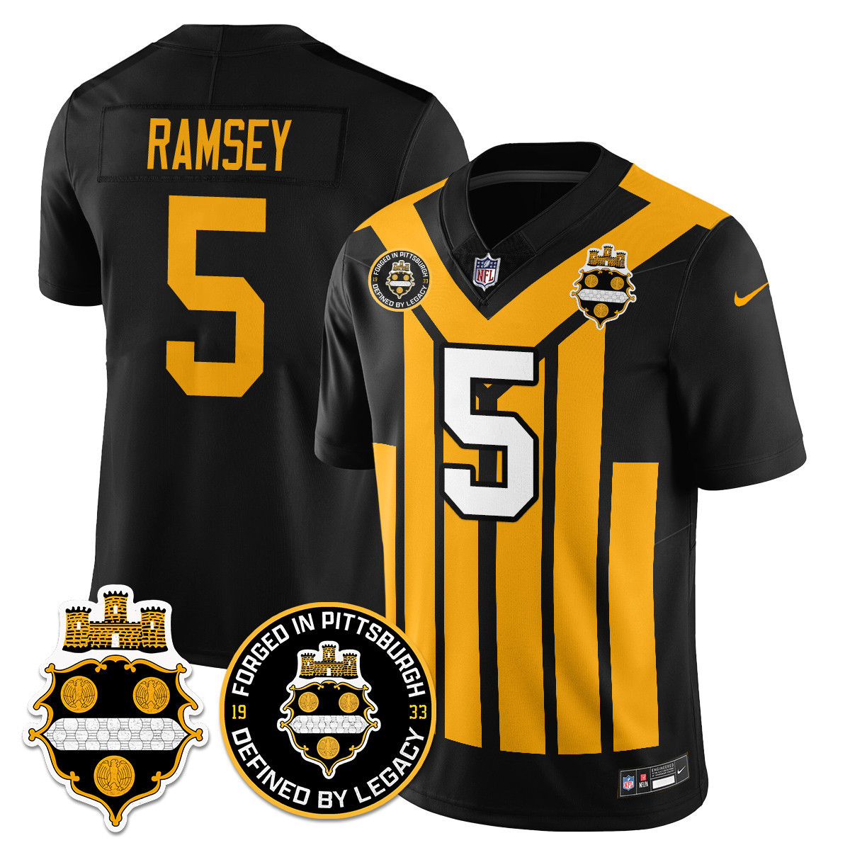 Hunk Wear - Men's Pittsburgh Steelers Alternate 1933 Throwback Limited Jersey ' All Stitched Black Jalen Ramsey ' 5 Jersey
