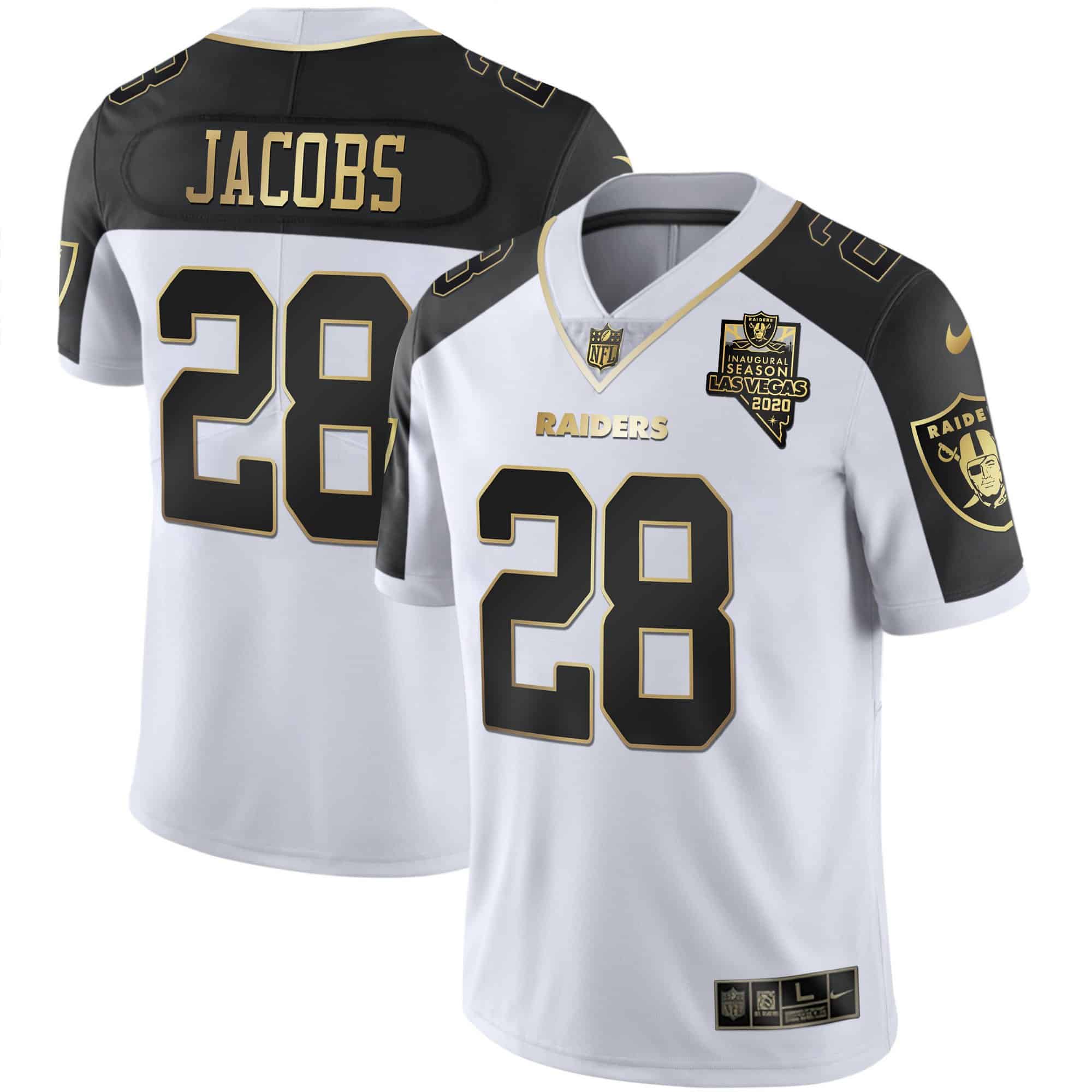 Hunk Wear - Men's Raiders Alternate Vapor Black Gold & Black Inverted Limited Inaugural Season Patch ' All Stitched ' Black Inverted ' Josh Jacobs