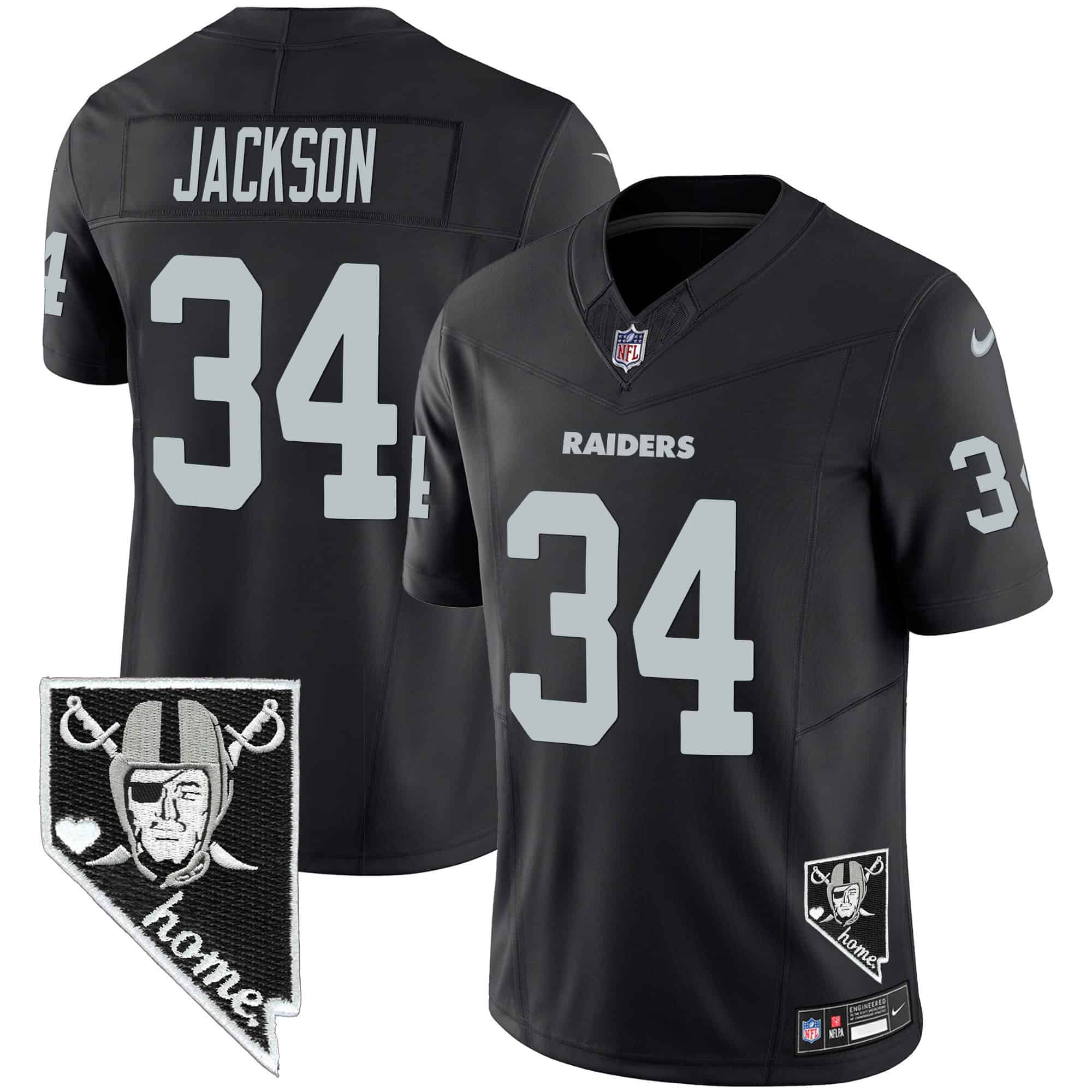 Hunk Wear - Men's Raiders Nevada Home Patch Vapor Jersey ' All Stitched ' Black ' Bo Jackson