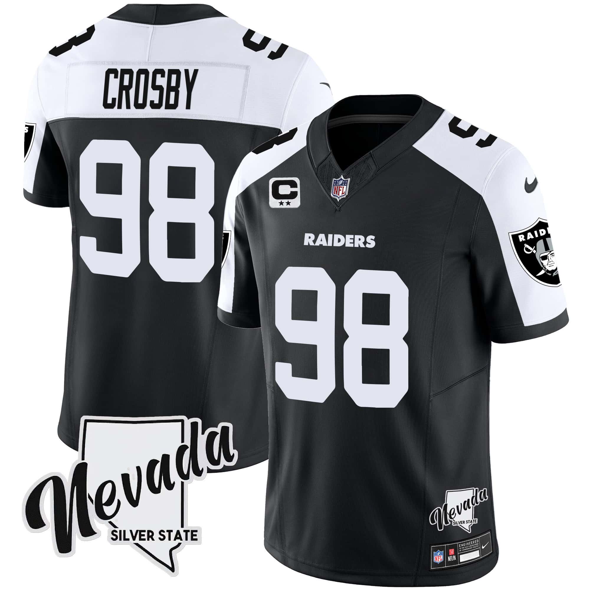 Hunk Wear - Men's Raiders Nevada Silver State Patch Vapor Jersey V2 ' All Stitched ' Black Alternate ' Maxx Crosby
