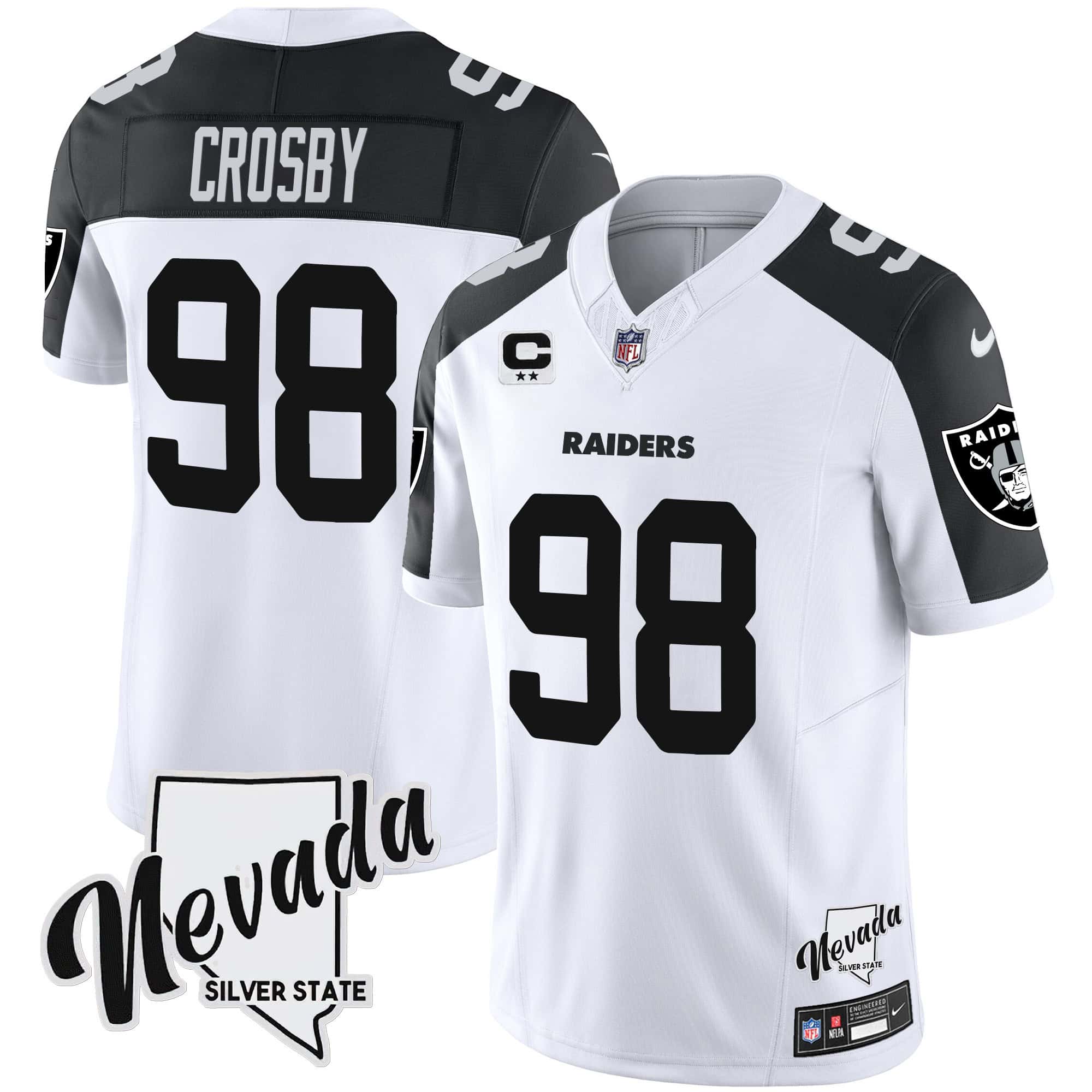 Hunk Wear - Men’s Raiders Nevada Silver State Patch Vapor Jersey V2 – All Stitched – Inverted – Maxx Crosby