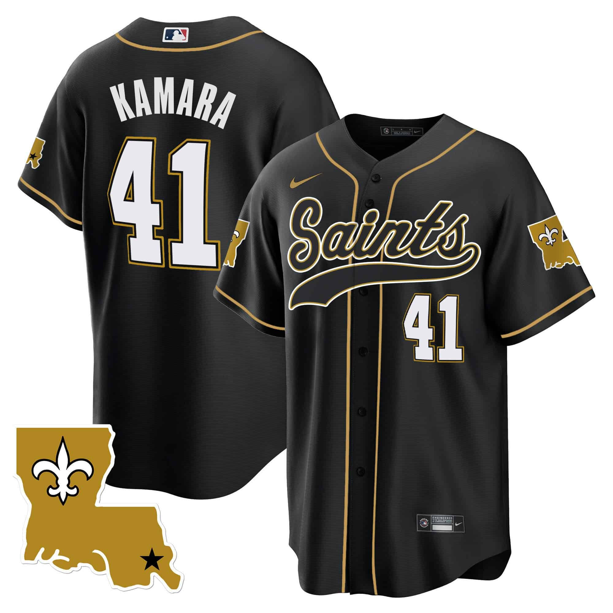 Hunk Wear - Men’s Saints 1987 Legacy Cool Base Jersey – All Stitched – Black – Alvin Kamara