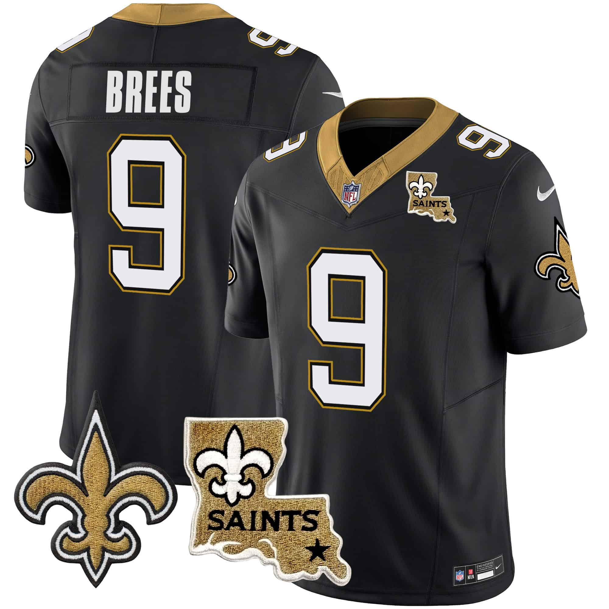 Hunk Wear - Men's Saints Vapor Limited Jersey ' New Orleans Patch ' All Stitched ' Black ' Drew Brees