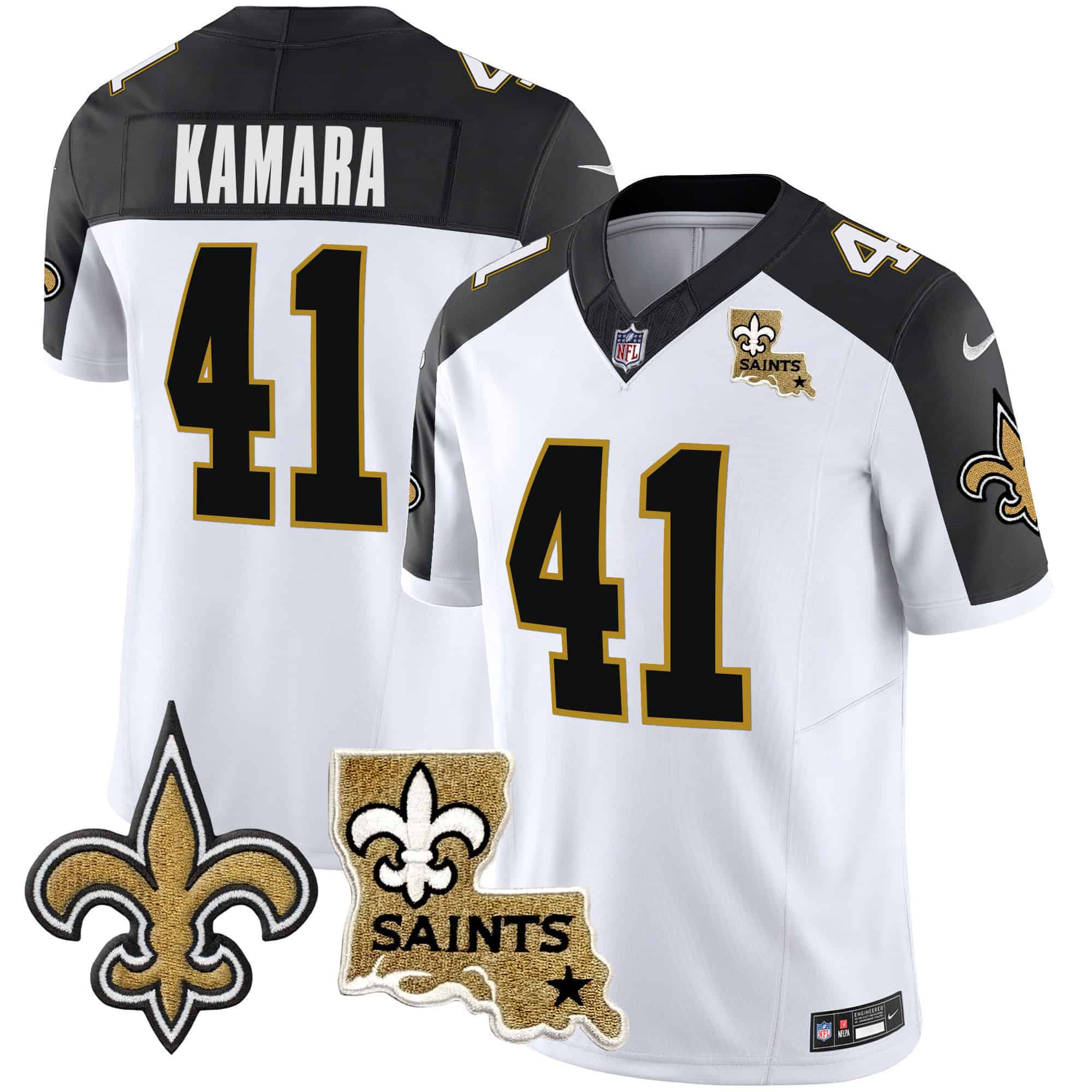Hunk Wear - Men's Saints Vapor Limited Jersey ' New Orleans Patch ' All Stitched ' Inverted ' Alvin Kamara