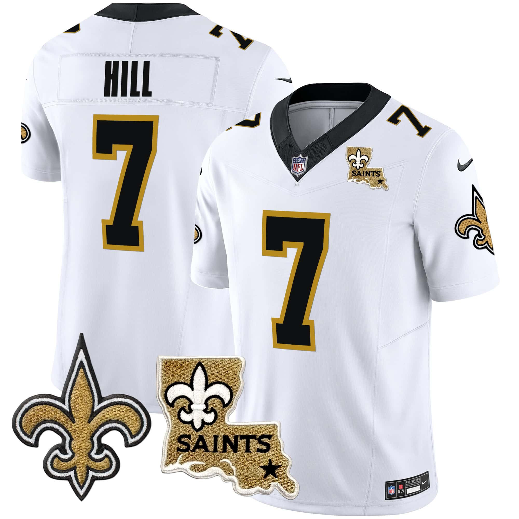 Hunk Wear - Men's Saints Vapor Limited Jersey ' New Orleans Patch ' All Stitched ' White ' Taysom Hill
