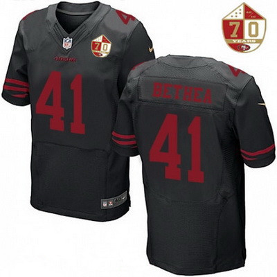 Hunk Wear - Men's San Francisco 49ers #41 Antoine Bethea Black Color Rush 70th Anniversary Patch Stitched NFL Nike Elite Jersey