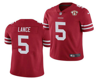 Hunk Wear - Men's San Francisco 49ers #5 Trey Lance Red 2021 75th Anniversary Vapor Untouchable Limited Stitched NFL Jersey