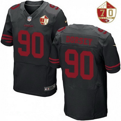 Hunk Wear - Men's San Francisco 49ers #90 Glenn Dorsey Black Color Rush 70th Anniversary Patch Stitched NFL Nike Elite Jersey