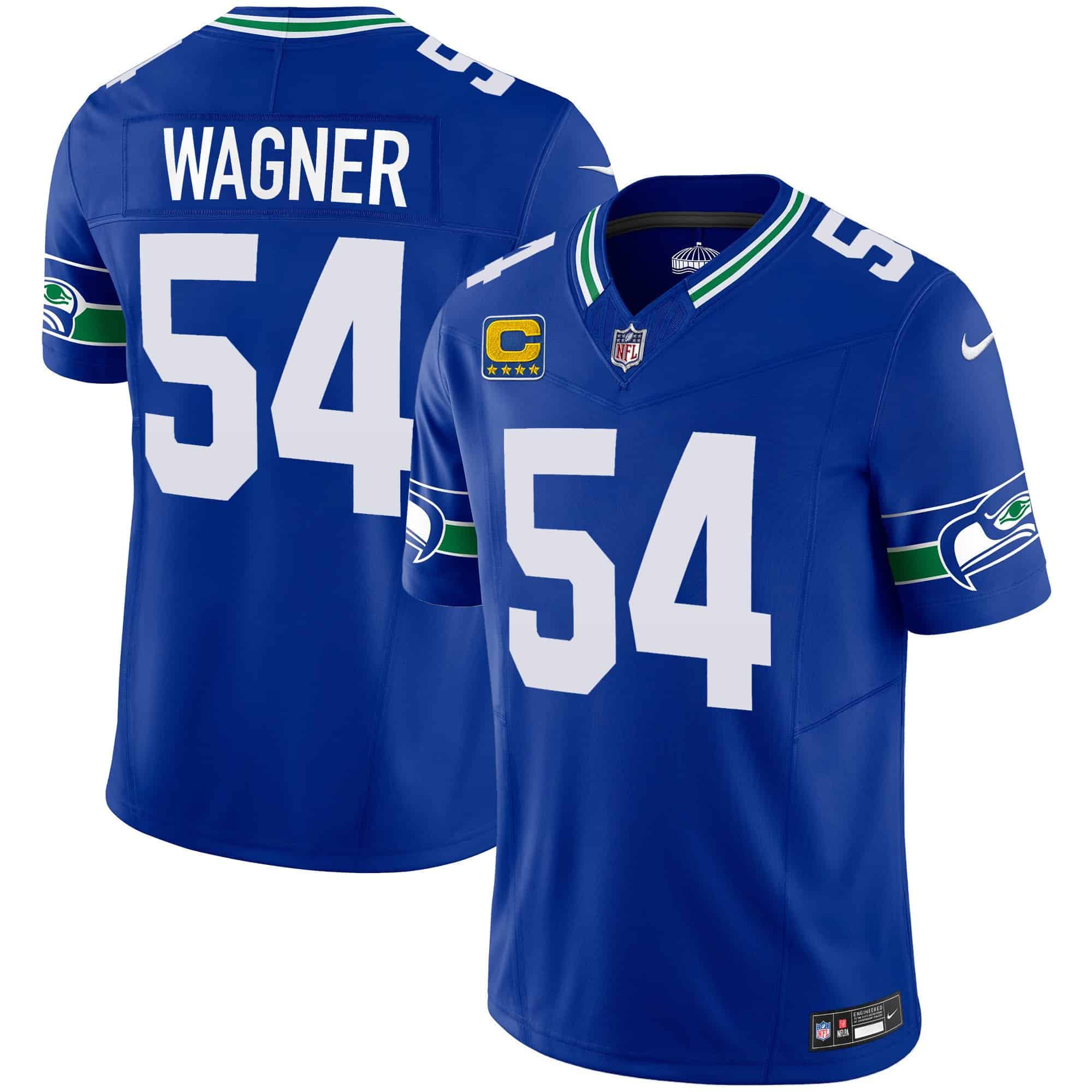 Hunk Wear - Men's Seahawks Throwback Vapor Limited Jersey ' All Stitched ' Royal ' Bobby Wagner