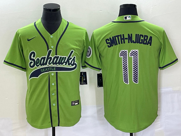 Hunk Wear - Menâ€™s Seattle Seahawks #11 Jaxon Smith-Njigba Green With Patch Cool Base Stitched Baseball Jersey