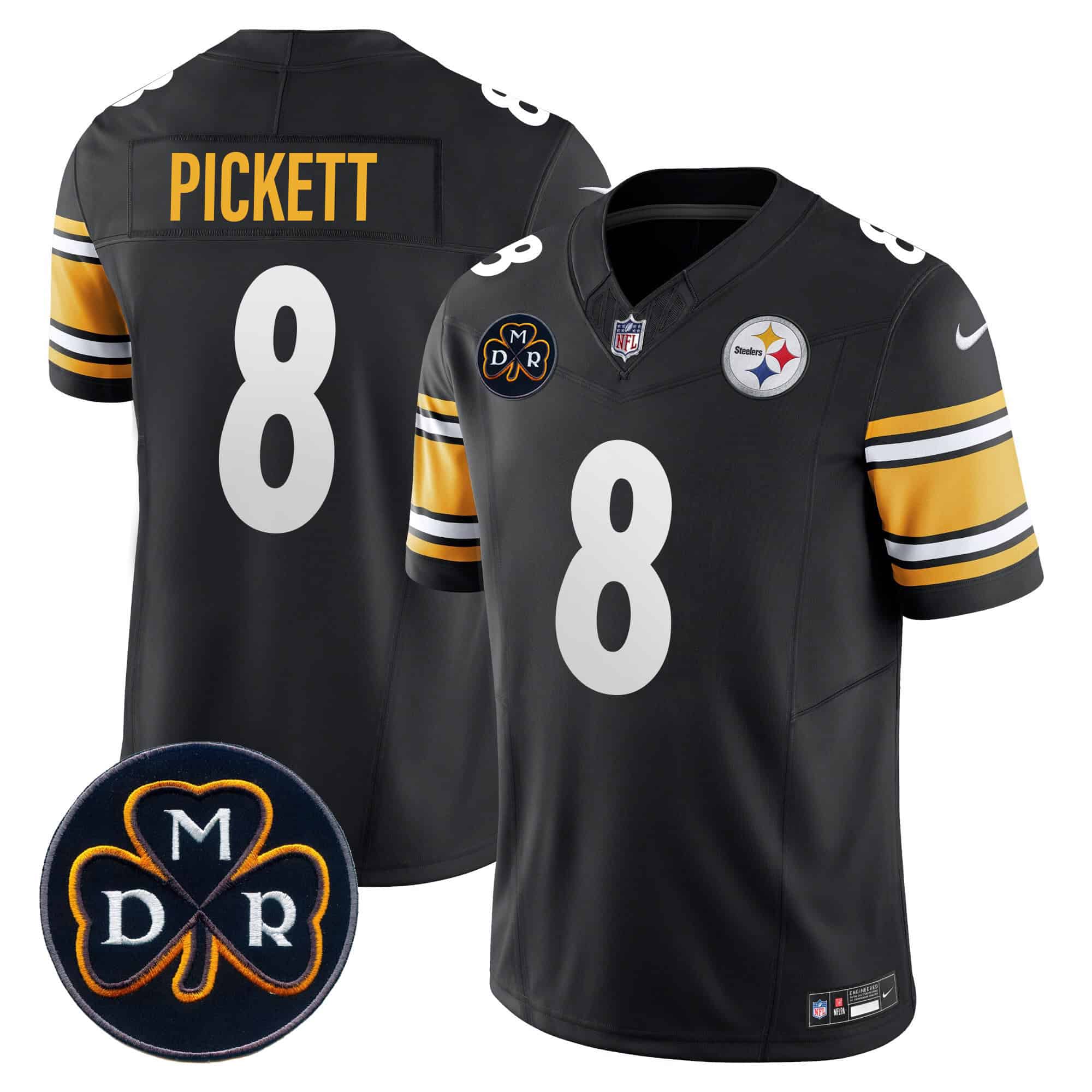 Hunk Wear - Men's Steelers DMR Patch Vapor Limited Jersey ' All Stitched ' Black ' Kenny Pickett