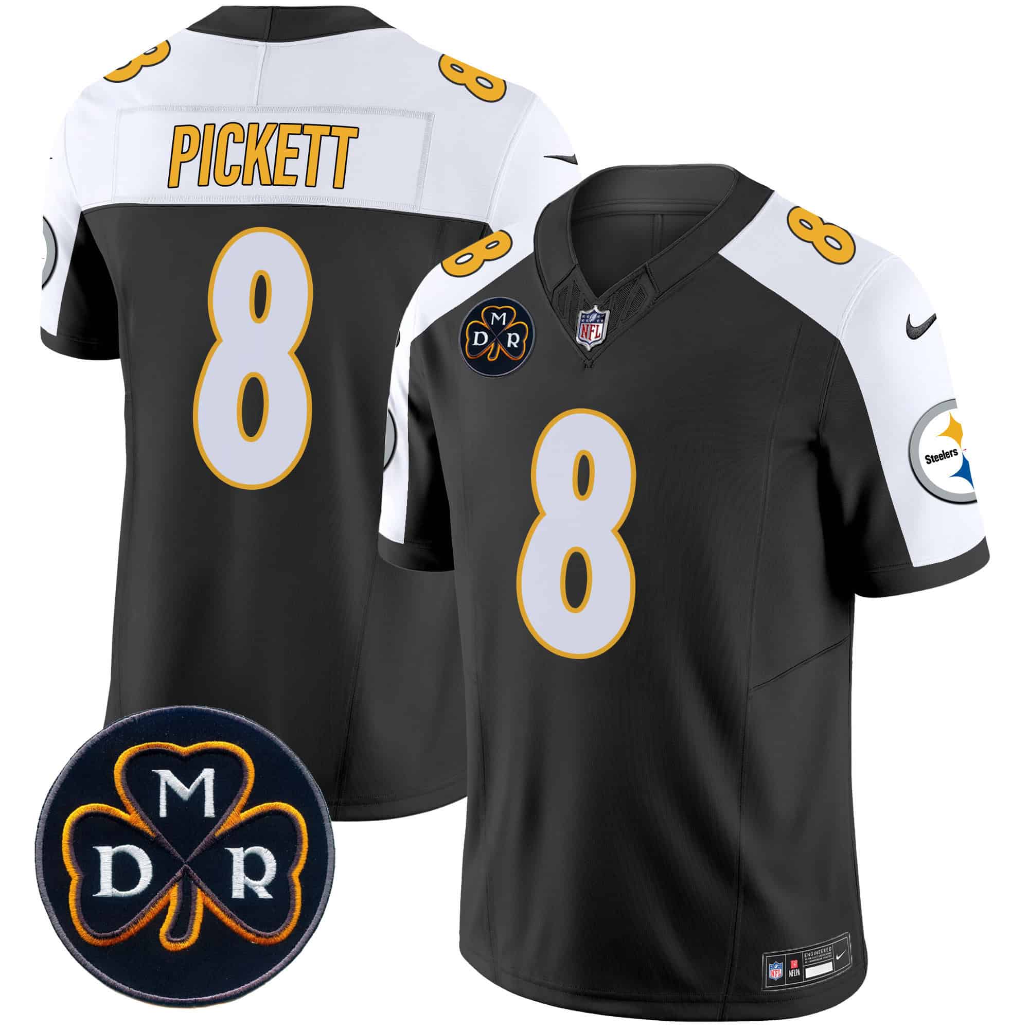 Hunk Wear - Men's Steelers DMR Patch Vapor Limited Jersey ' All Stitched ' Black Alternate ' Kenny Pickett