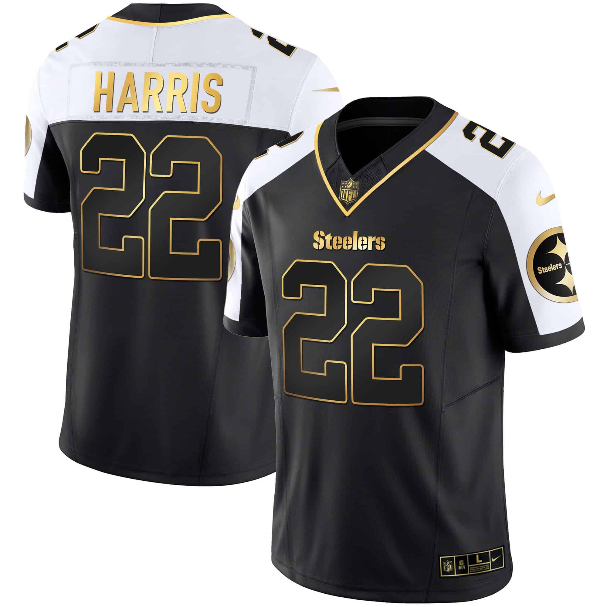 Hunk Wear - Men's Steelers Gold Vapor Jersey V2 ' All Stitched ' Alternate ' Najee Harris