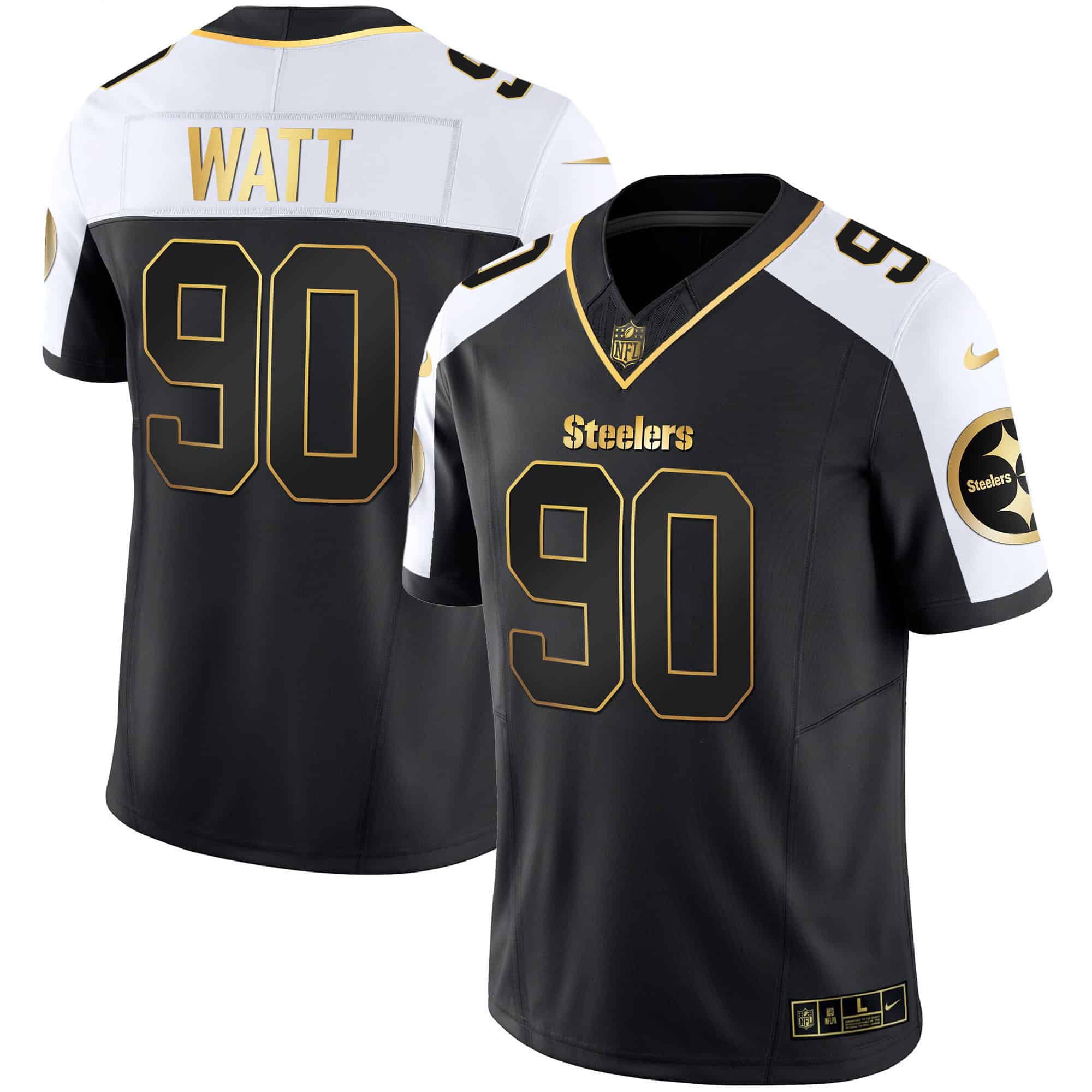 Hunk Wear - Men's Steelers Gold Vapor Jersey V2 ' All Stitched ' Alternate ' T. J. Watt