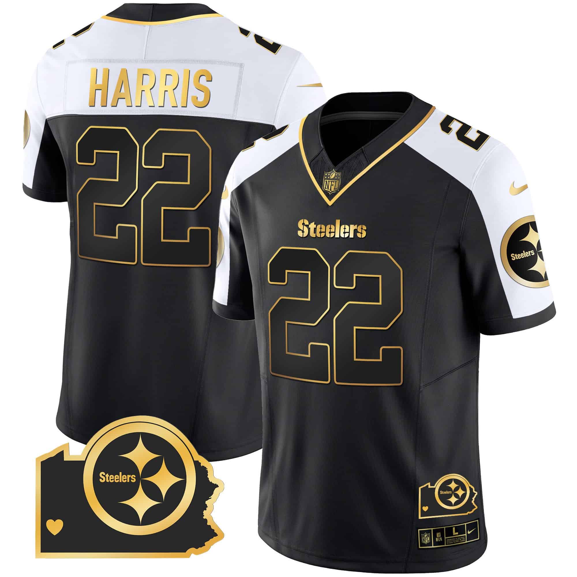 Hunk Wear - Men's Steelers Home Patch Gold Vapor Jersey ' All Stitched ' Alternate ' Najee Harris