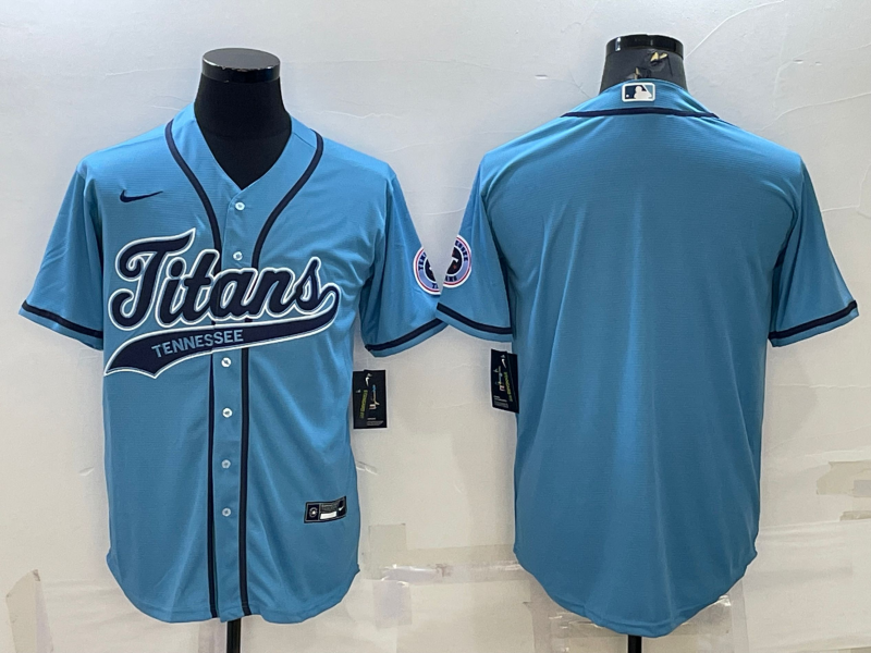 Hunk Wear - Men’s Tennessee Titans Blank Blue With Patch Cool Base Stitched Baseball Jersey