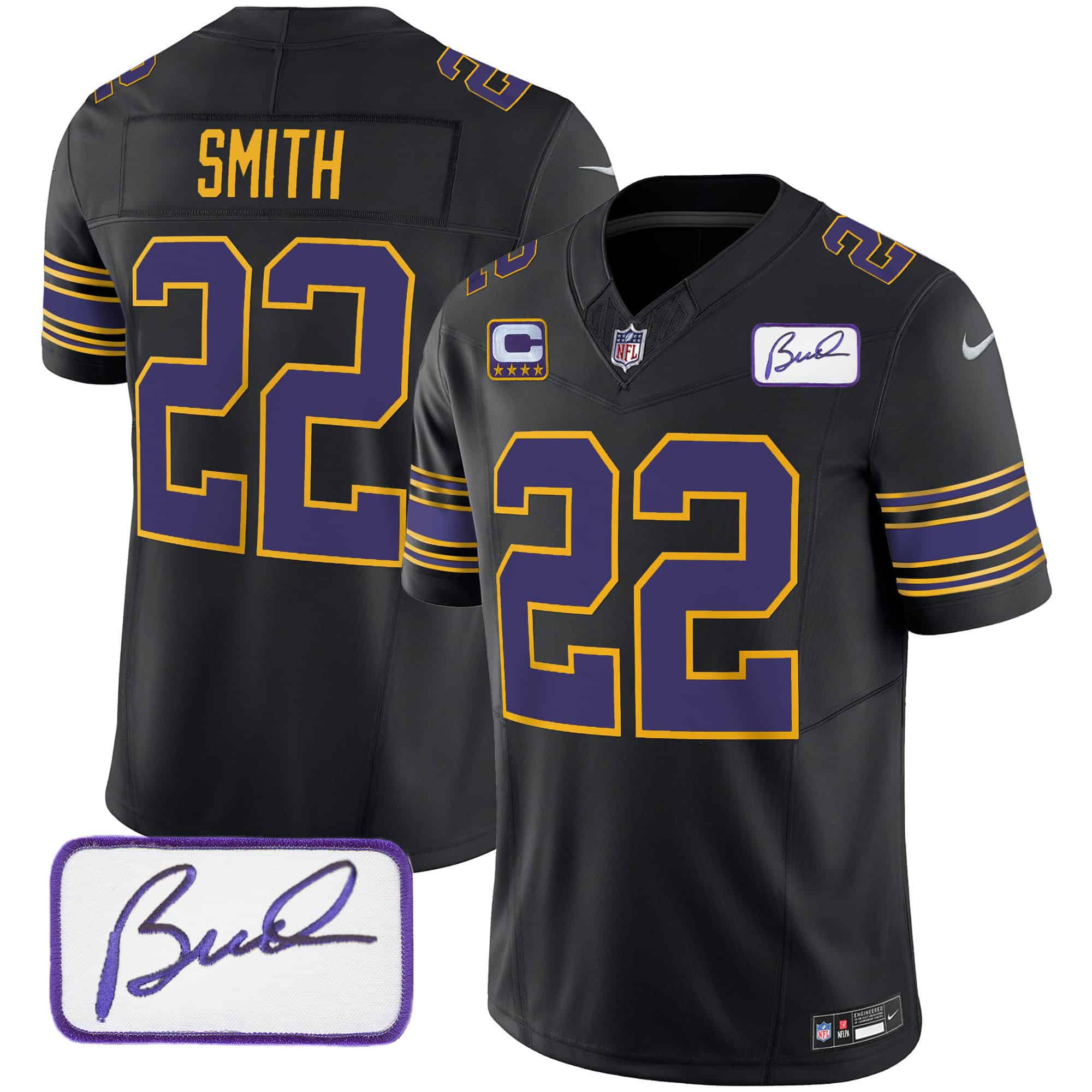 Hunk Wear - Men's Vikings Bud Grant Patch Classic Limited Jersey ' All Stitched ' Black ' Harrison Smith