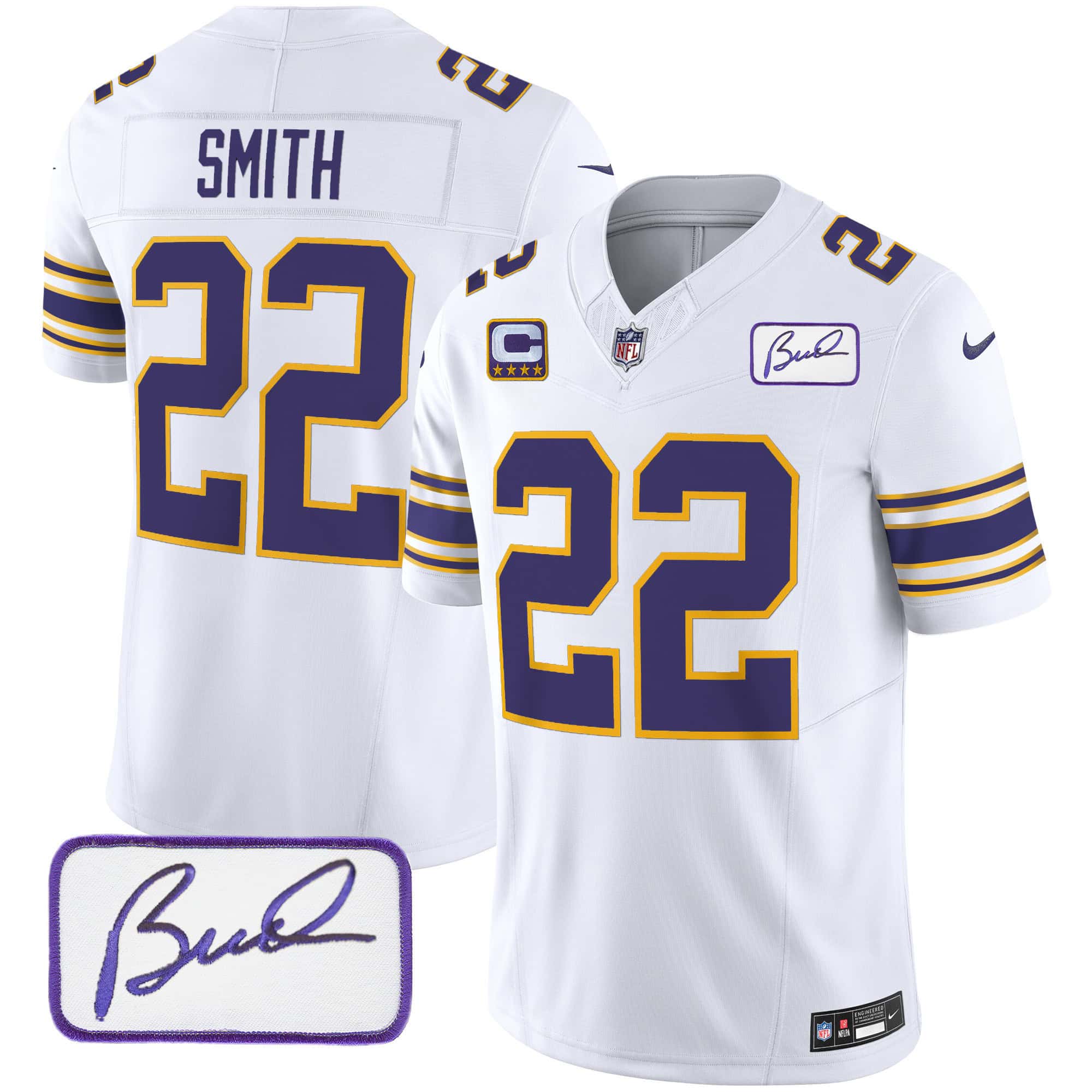 Hunk Wear - Men's Vikings Bud Grant Patch Classic Limited Jersey ' All Stitched ' White ' Harrison Smith