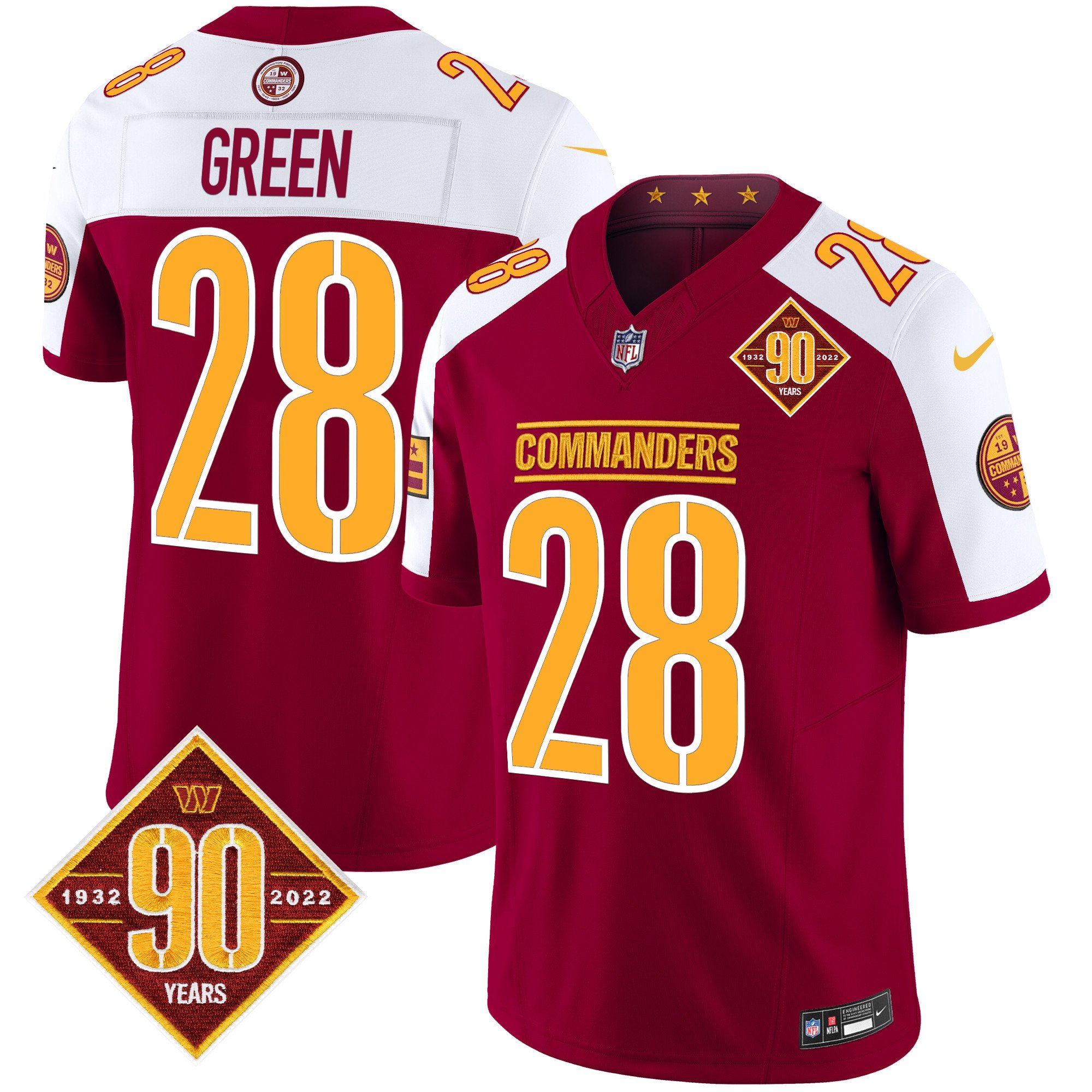 Hunk Wear - Men's Washington Commanders 90th Anniversary Patch Vapor Limited Jersey ' All Stitched ' Burgundy Alternate ' Darrell Green