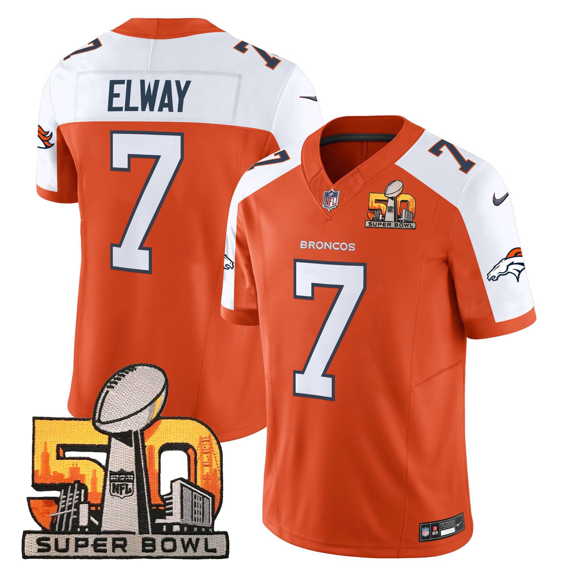 Hunk Wear - Mens Denver Broncos Super Bowl 50 Patch Vapor Limited Jersey John Elway Jersey Orange Alternate
