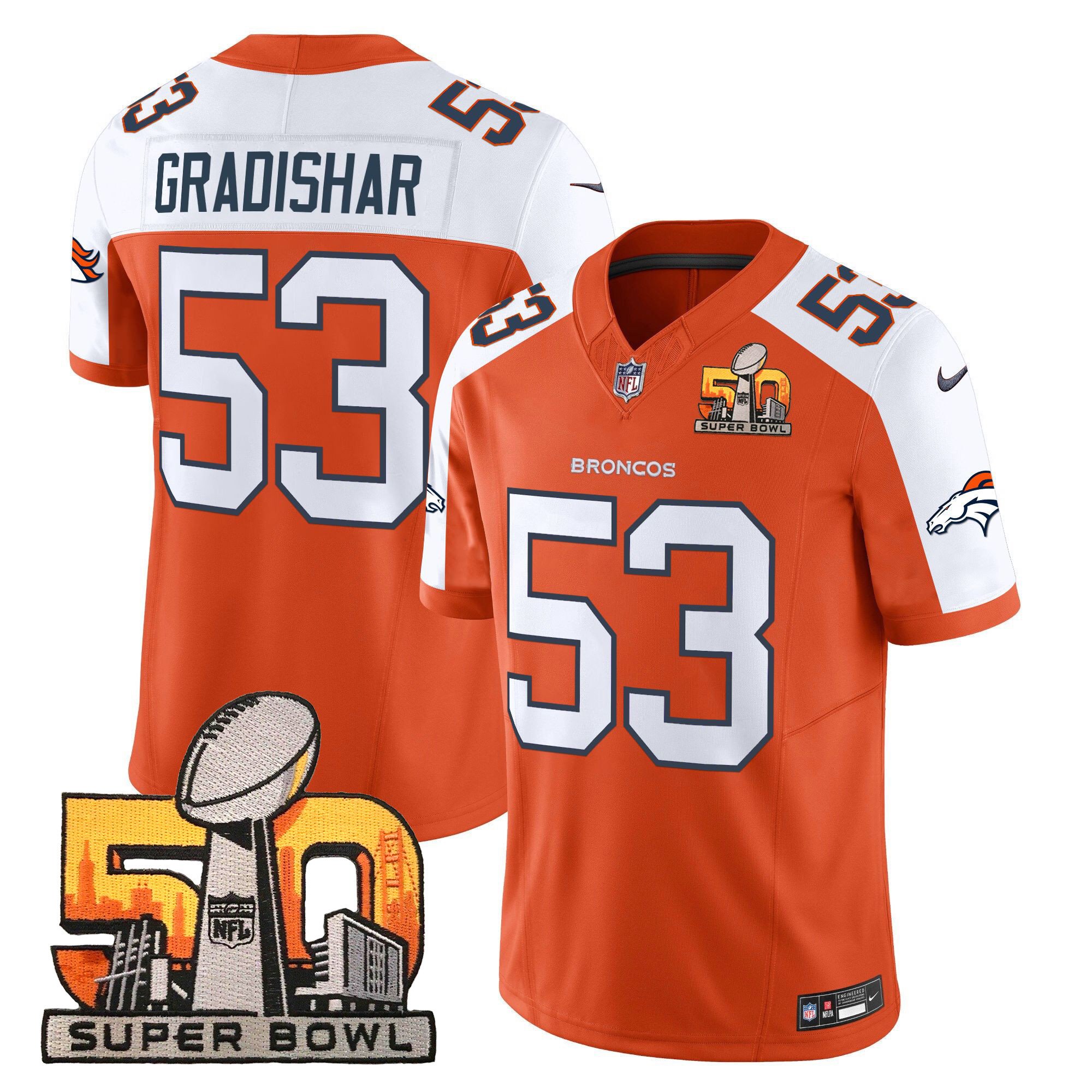 Hunk Wear - Mens Denver Broncos Super Bowl 50 Patch Vapor Limited Jersey Randy Gradishar Jersey Orange Alternate