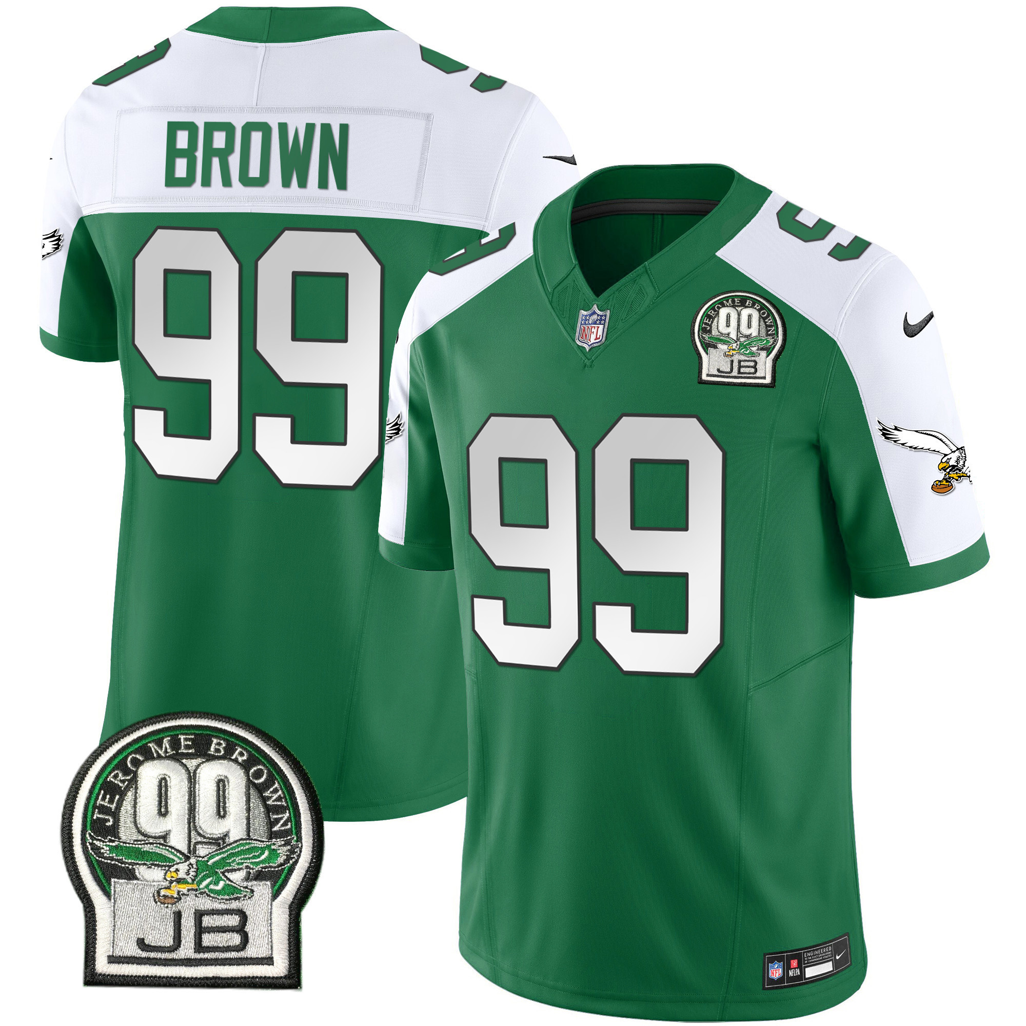 Hunk Wear - Men's Philadelphia Eagles Jerome Brown Patch Kelly Green Alternate Kelly Alternate Jersey