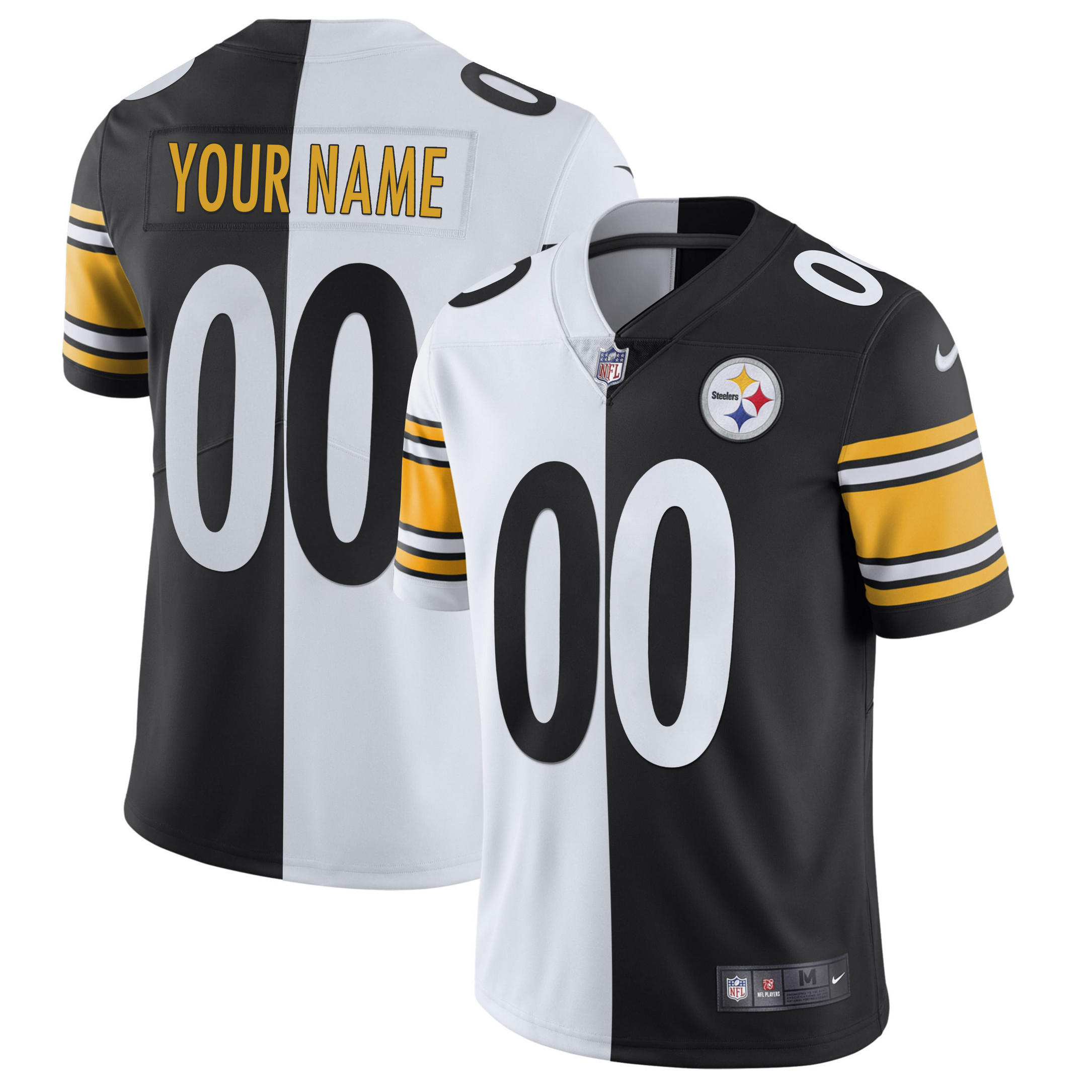 Hunk Wear - Men's Pittsburgh Steelers Gold and Split Custom Name and Number Jersey