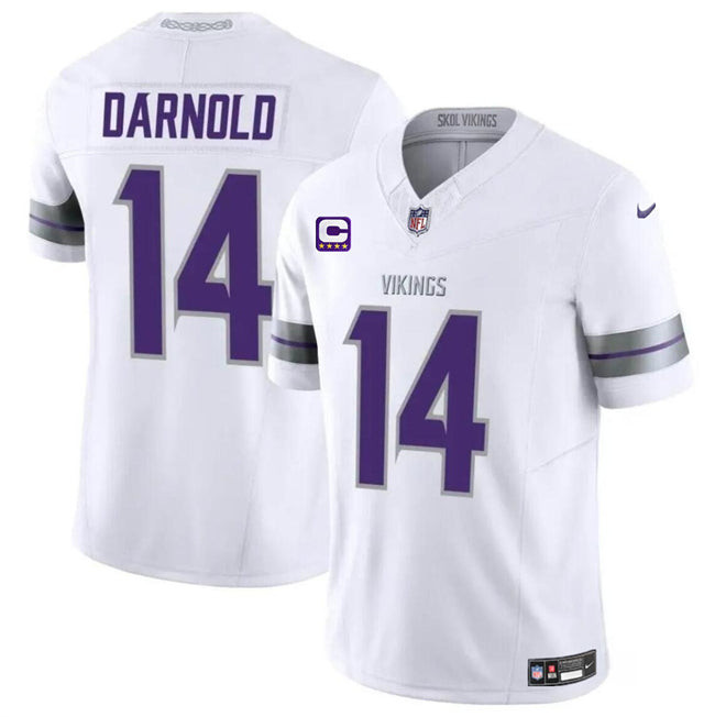 Hunk Wear - Minnesota Vikings #14 Sam Darnold White 2024 FUSE With 4 Star C Patch Jersey