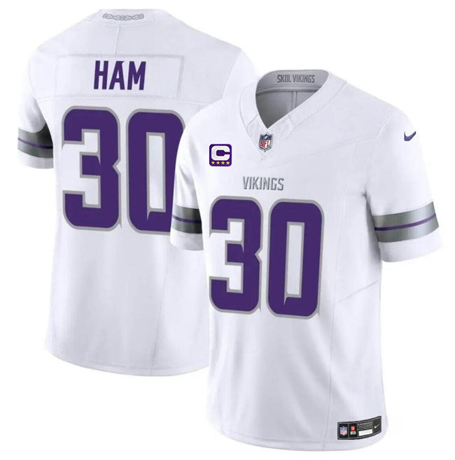 Hunk Wear - Minnesota Vikings #30 CJ Ham White 2024 FUSE With 4 Star C Patch Winter Jersey