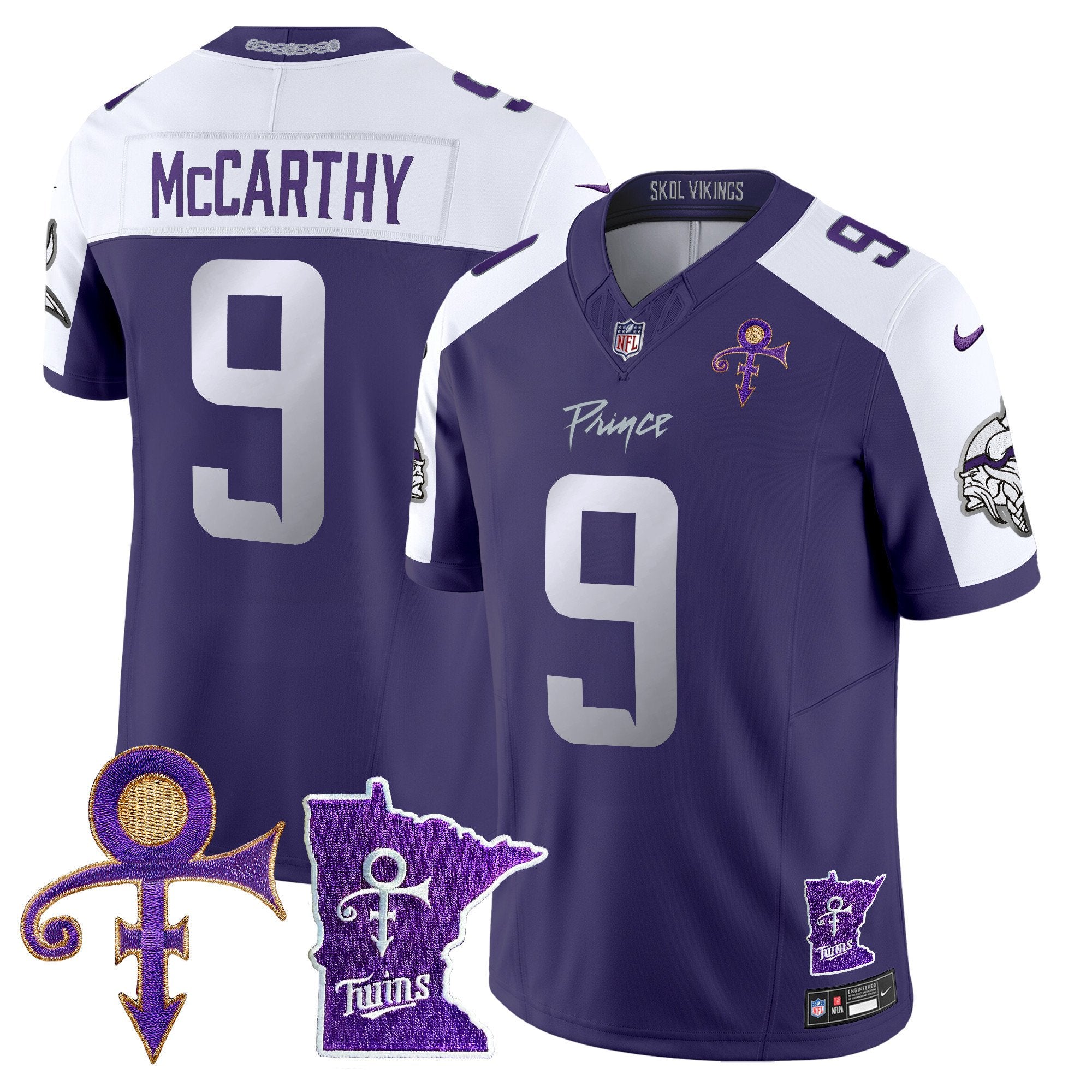 Hunk Wear - Minnesota Vikings 2024 Prince Vapor Limited Jersey V2 ' All Stitched ' Purple Alternate ' J.J. McCarthy Jersey
