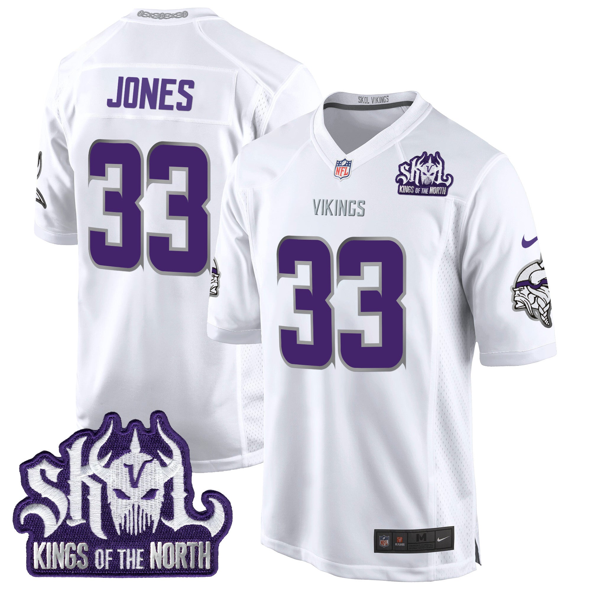 Hunk Wear - Minnesota Vikings 2024 Winter Warrior Skol Patch Game Jersey ' All Stitched ' White Limited ' Aaron Jones Jersey