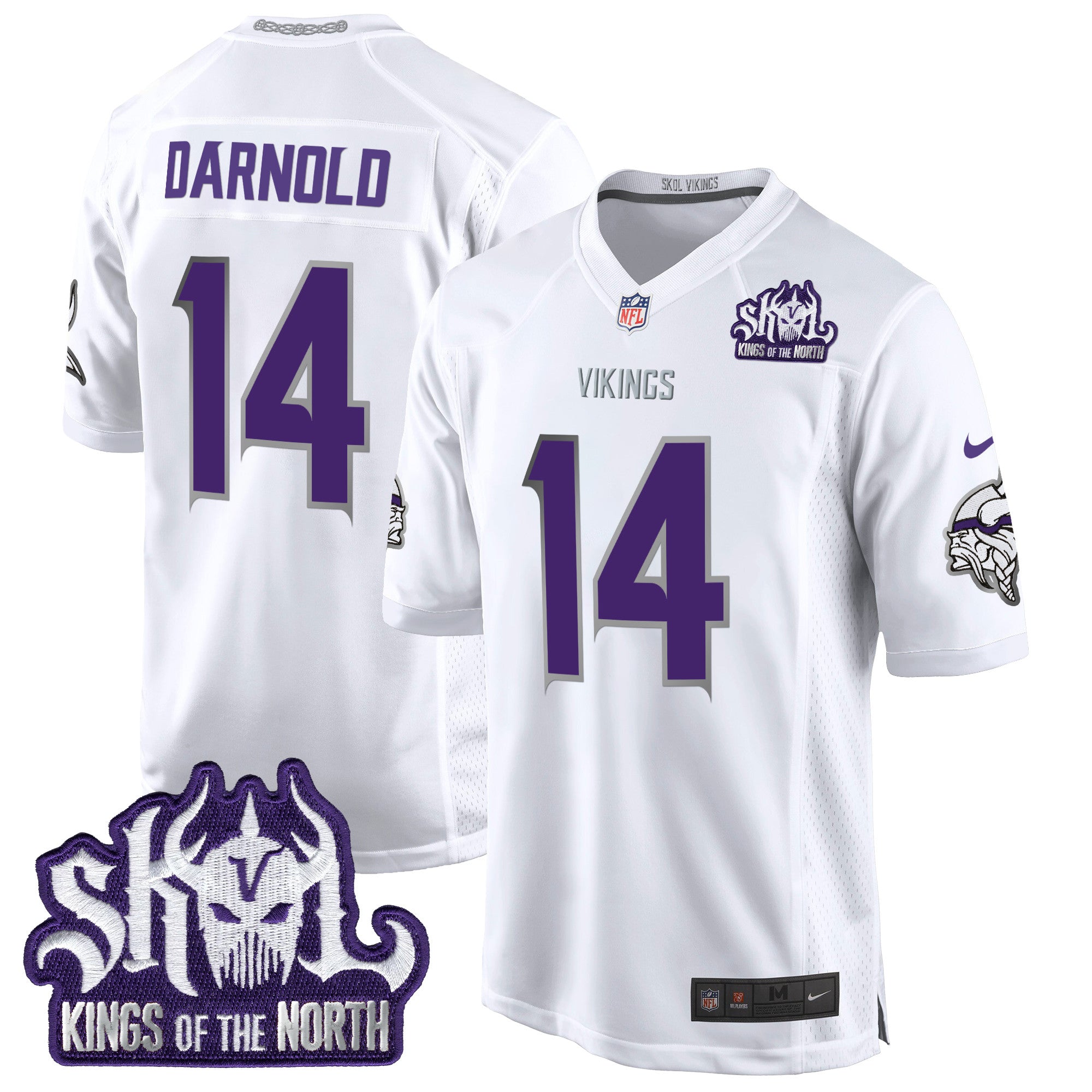 Hunk Wear - Minnesota Vikings 2024 Winter Warrior Skol Patch Game Jersey ' All Stitched ' White Limited ' Sam Darnold Jersey