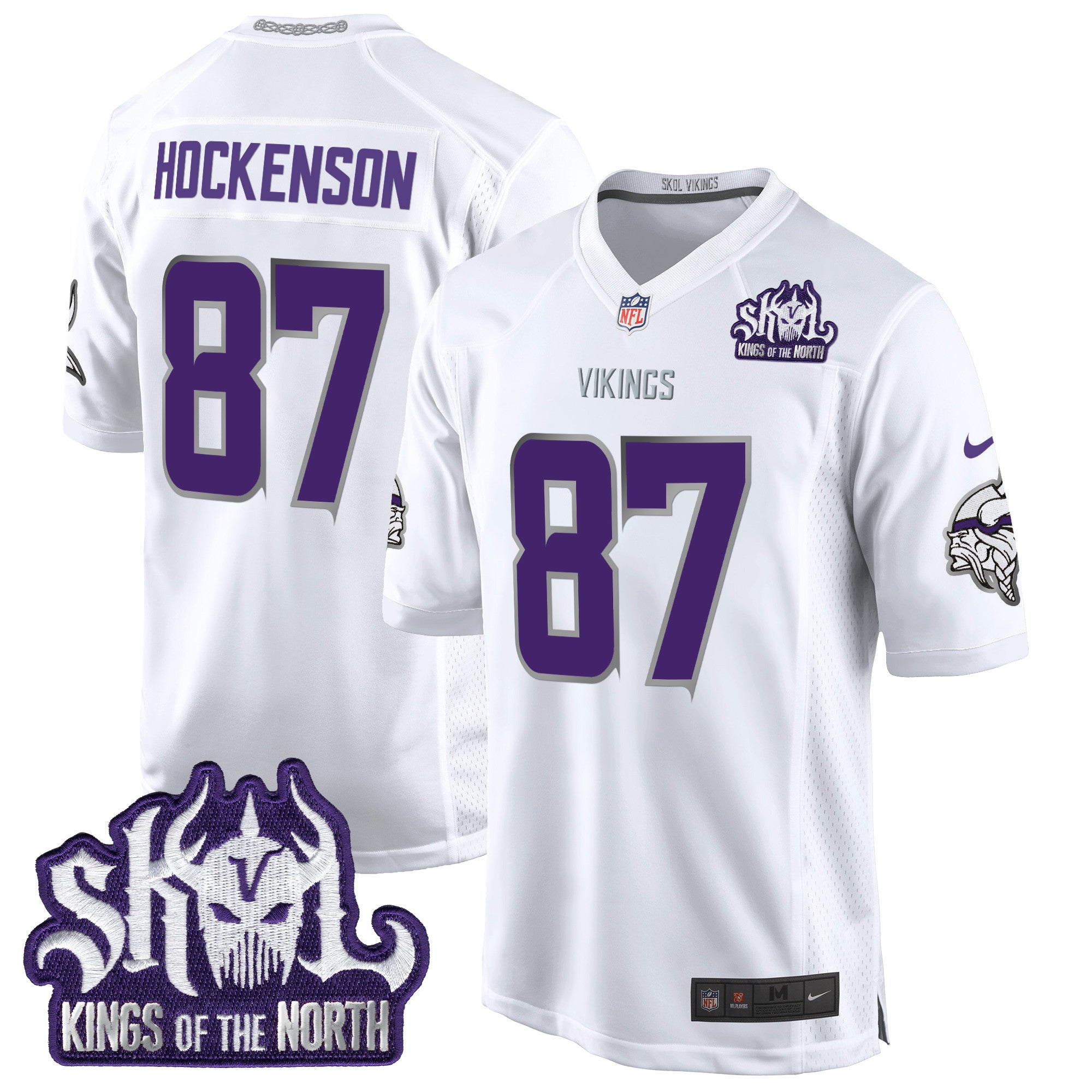Hunk Wear - Minnesota Vikings 2024 Winter Warrior Skol Patch Game Jersey ' All Stitched ' White Limited ' T.J. Hockenson Jersey