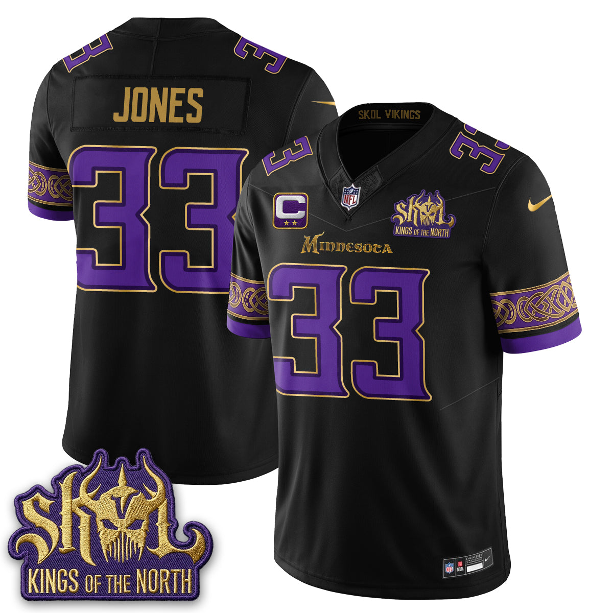 Hunk Wear - Minnesota Vikings Aaron Jones Fangear Warrior Skol Patch Limited Vapor Jersey – All Stitched – Valkyrie