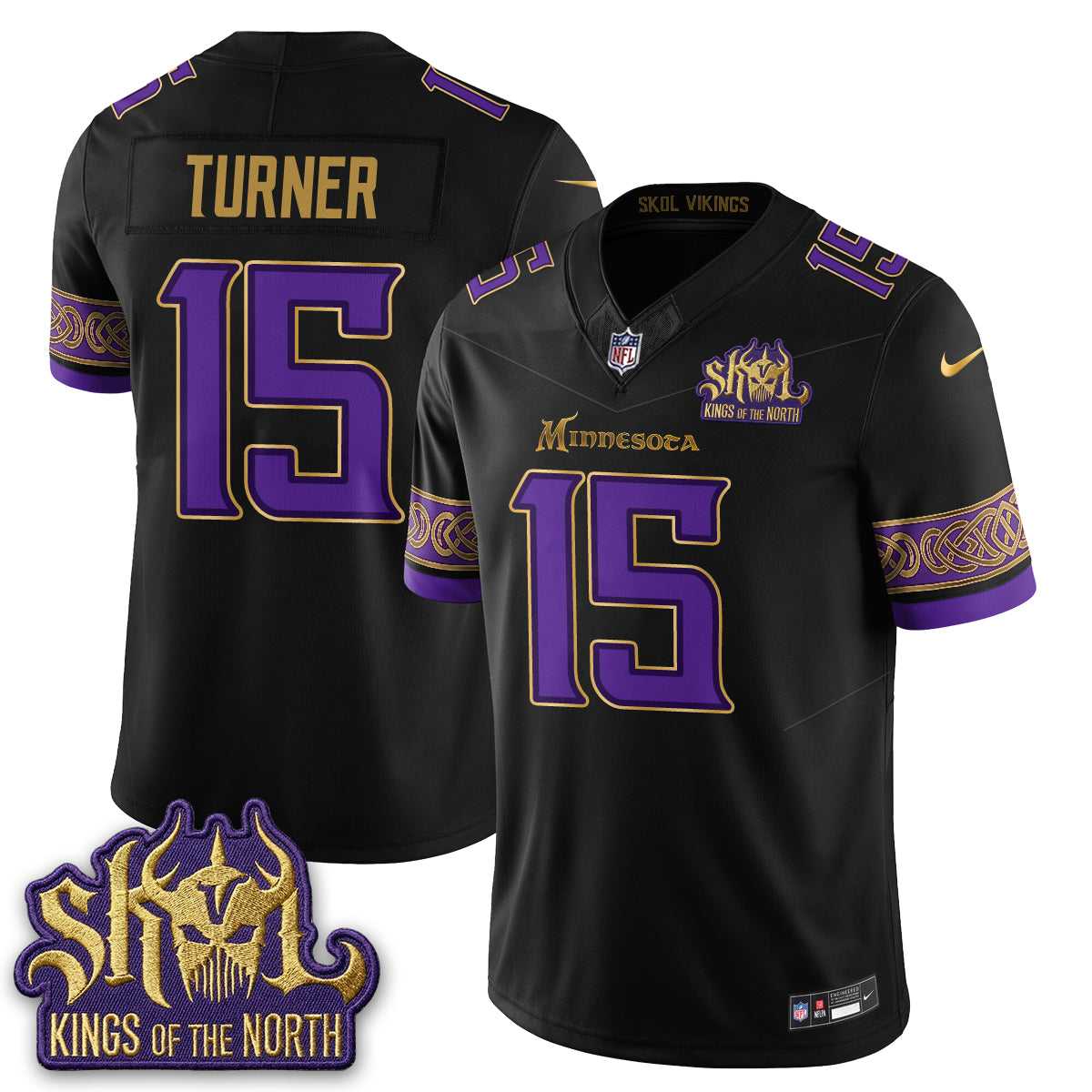 Hunk Wear - Minnesota Vikings Dallas Turner Fangear Warrior Skol Patch Limited Vapor Jersey â€“ All Stitched â€“ Valkyrie