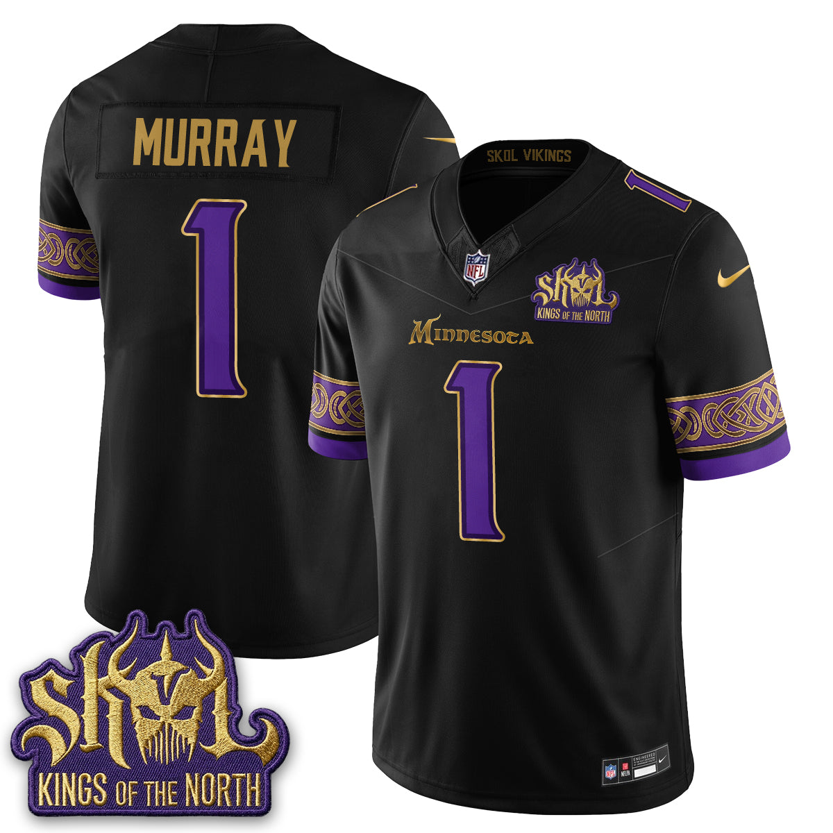 Hunk Wear - Minnesota Vikings Kyler Murray Fangear Warrior Skol Patch Limited Vapor Jersey â€“ All Stitched â€“ Valkyrie