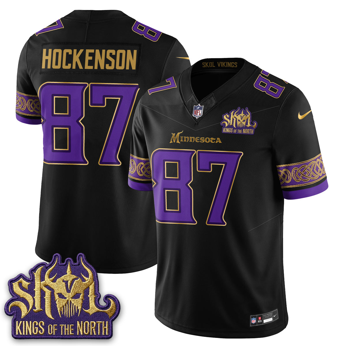 Hunk Wear - Minnesota Vikings T.J. Hockenson Fangear Warrior Skol Patch Limited Vapor Jersey â€“ All Stitched â€“ Valkyrie