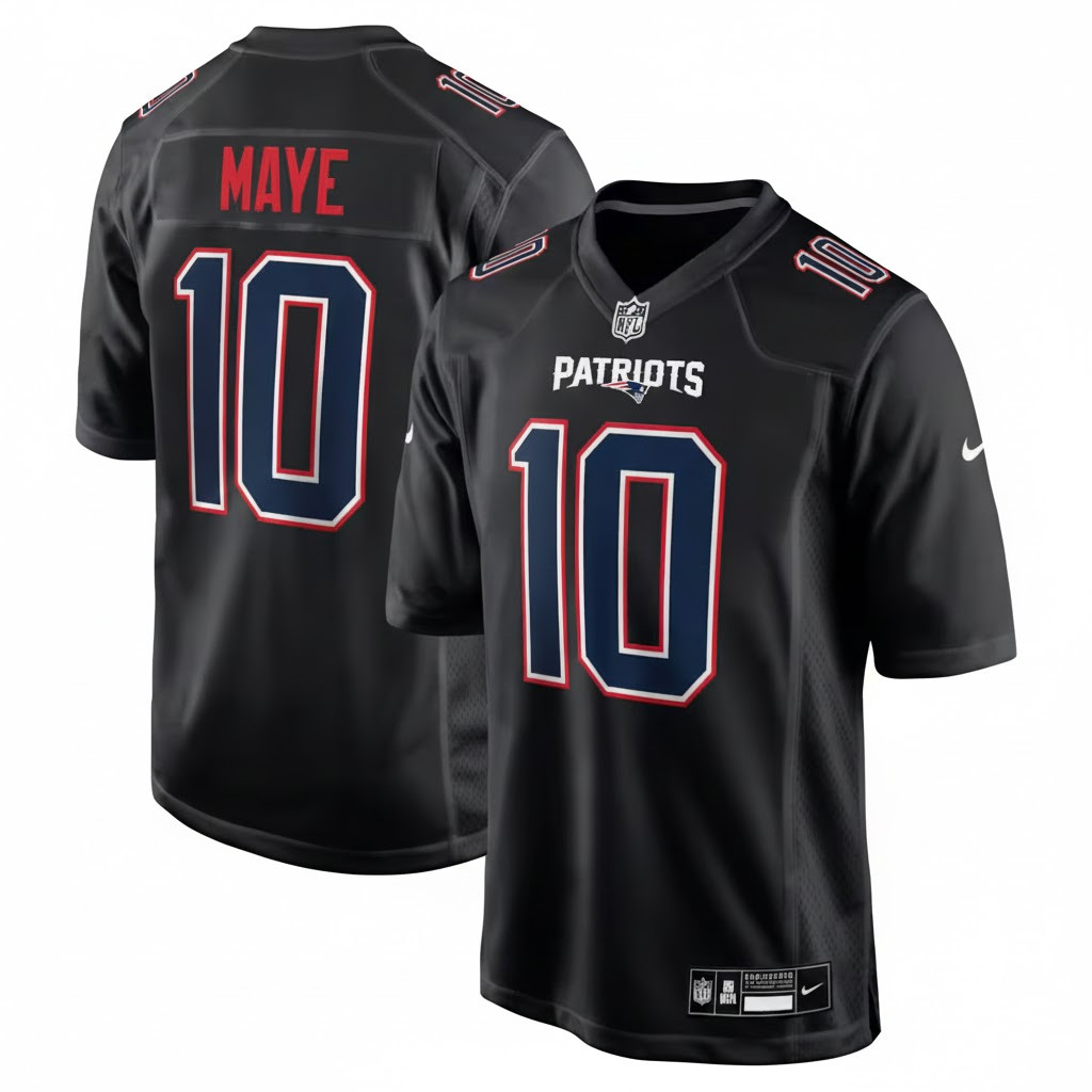Hunk Wear - New England Patriots #10 Drake Maye Blackout Game Jersey â€“ NEW-N08