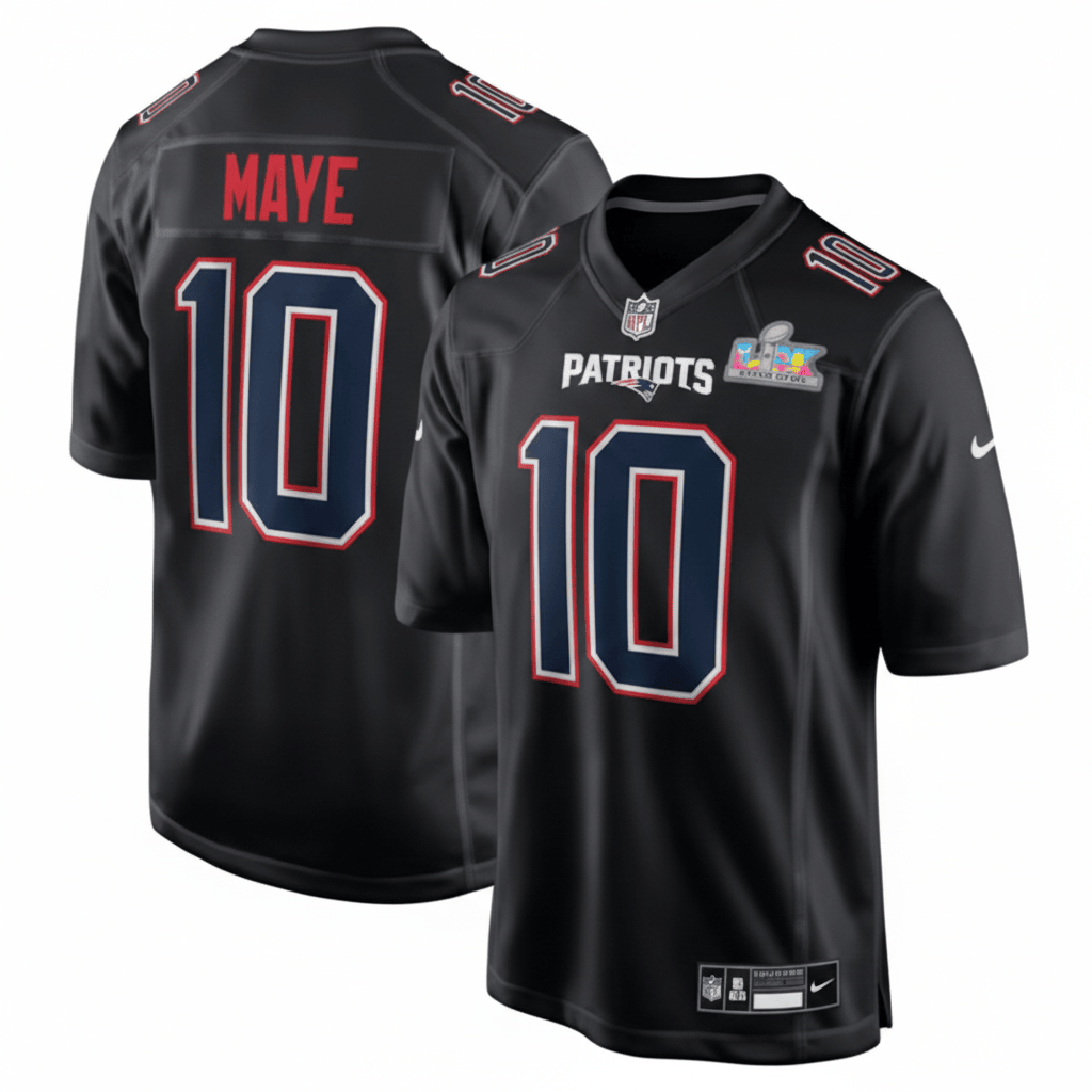 Hunk Wear - New England Patriots #10 Drake Maye Blackout Super Bowl LIX Jersey â€“ NEW-N10