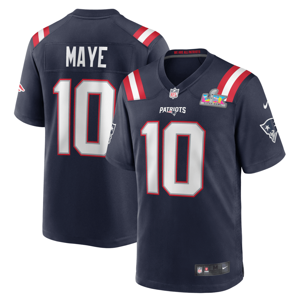 Hunk Wear - New England Patriots #10 Drake Maye Navy Super Bowl LIX Game Jersey â€“ NEW-N09