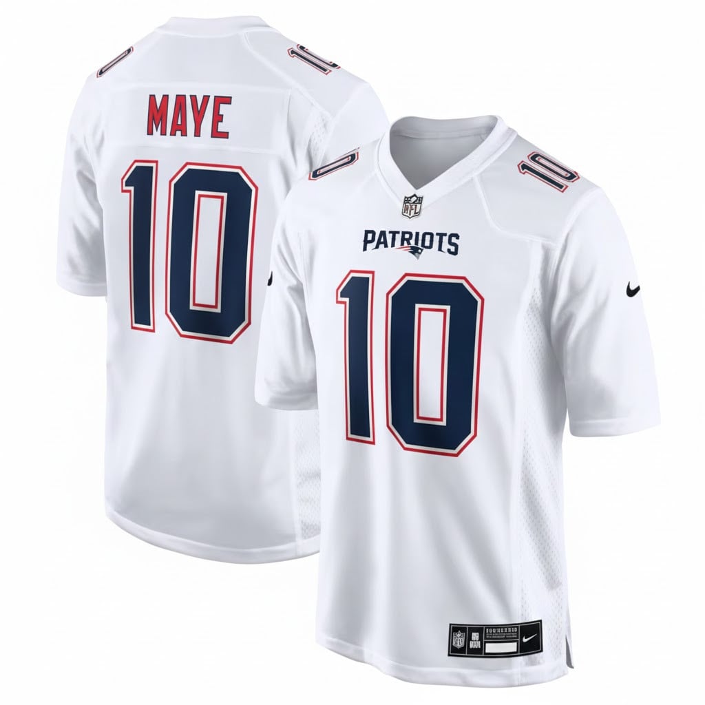 Hunk Wear - New England Patriots #10 Drake Maye White Road Game Jersey â€“ NEW-N06
