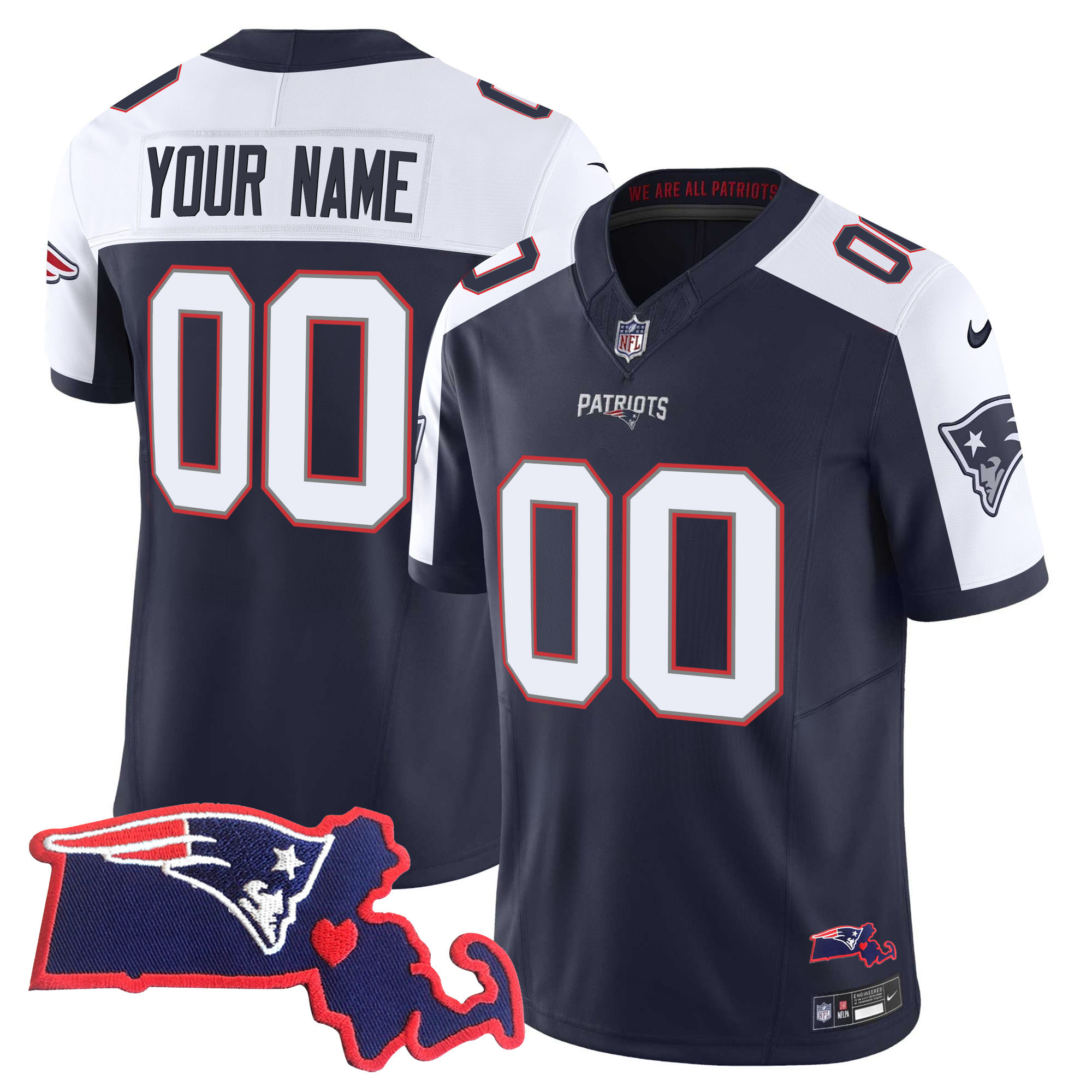 Hunk Wear - New England Patriots Massachusetts Patch Vapor Custom Alternate Jersey