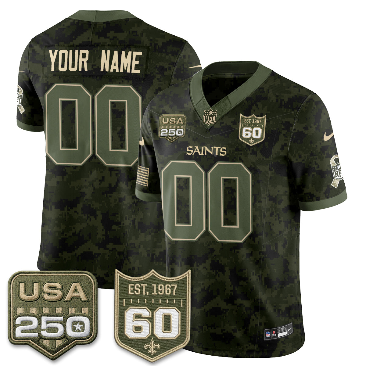 Hunk Wear - New Orleans Saints 2026 Salute to Service Vapor Custom Jersey ' All Stitched ' Camo