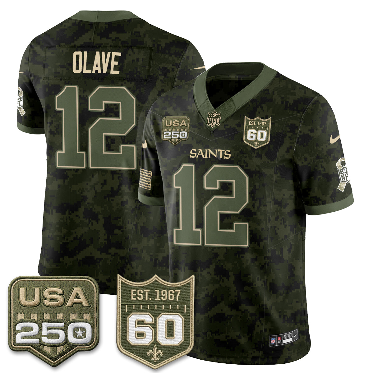 Hunk Wear - New Orleans Saints Chris Olave 2026 Salute to Service Vapor Jersey ' All Stitched ' Camo